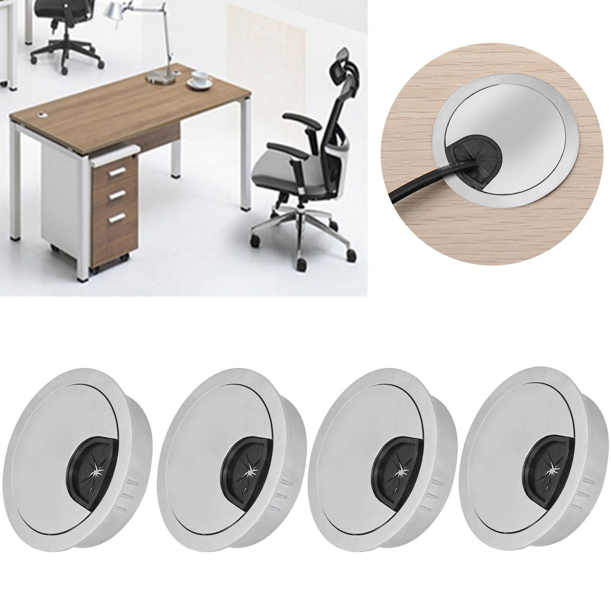 4 Set Desk Cable Wire Grommet PC Computer Desk Cord Grommet Cable Hole Cover Organizers53 Brushed