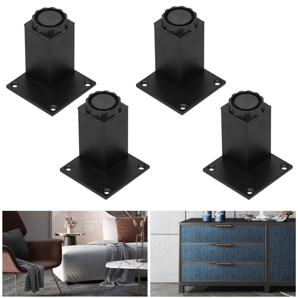 4Pcs/Set Furniture Leg Adjustable Height Aluminum Alloy Square Support for Sofa Cabinet80mm