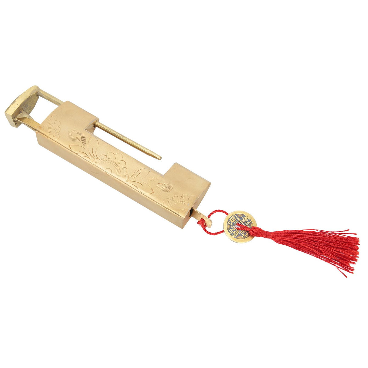 Brass Lock with Key 6.5cm Antique Chinese Style Carved Padlock for Jewelry Box Cabinet