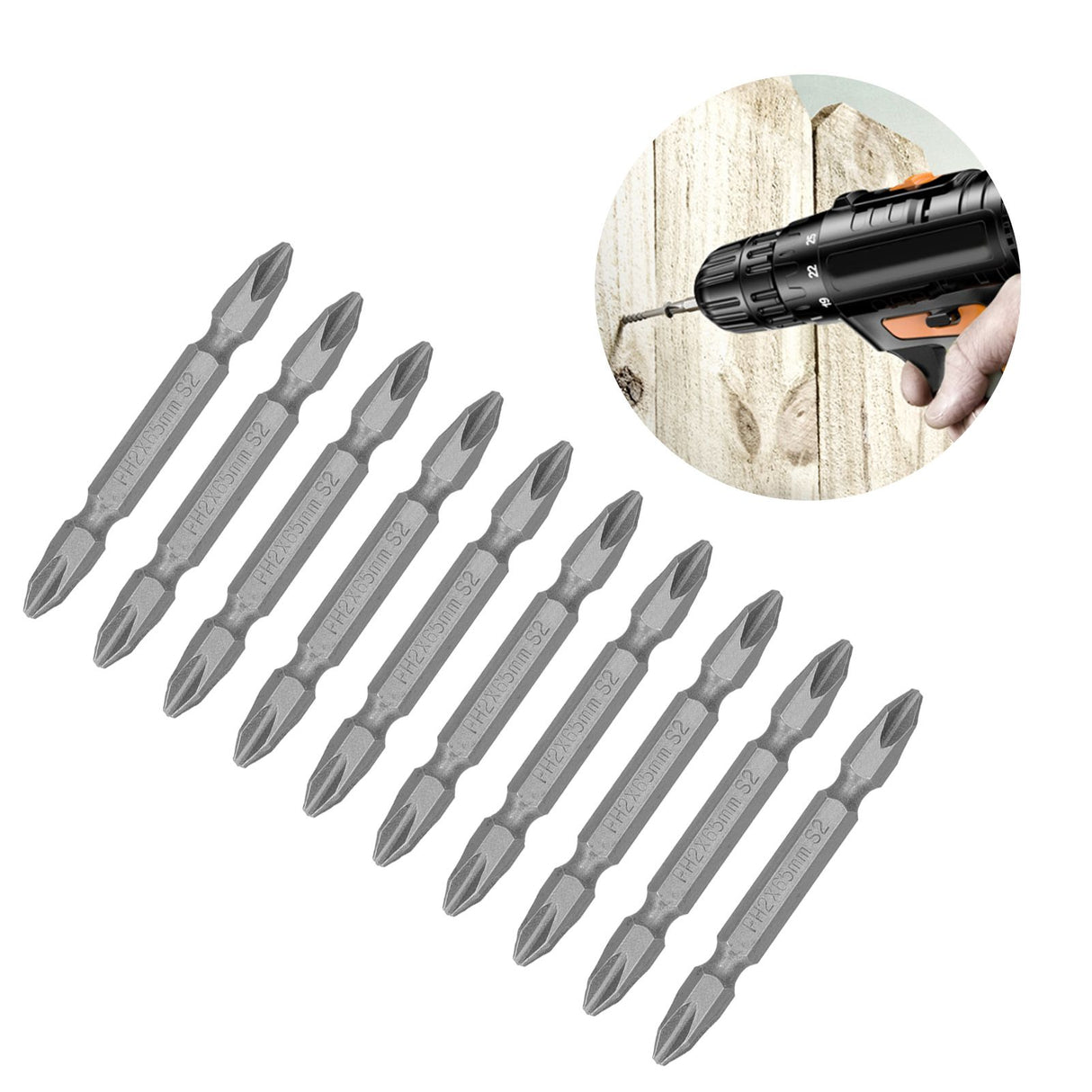 65mm PH2 Screwdriver Bits Magnetic Electric Screwdriver Head S2 DoubleHead Cross Bit(Sand Blast )