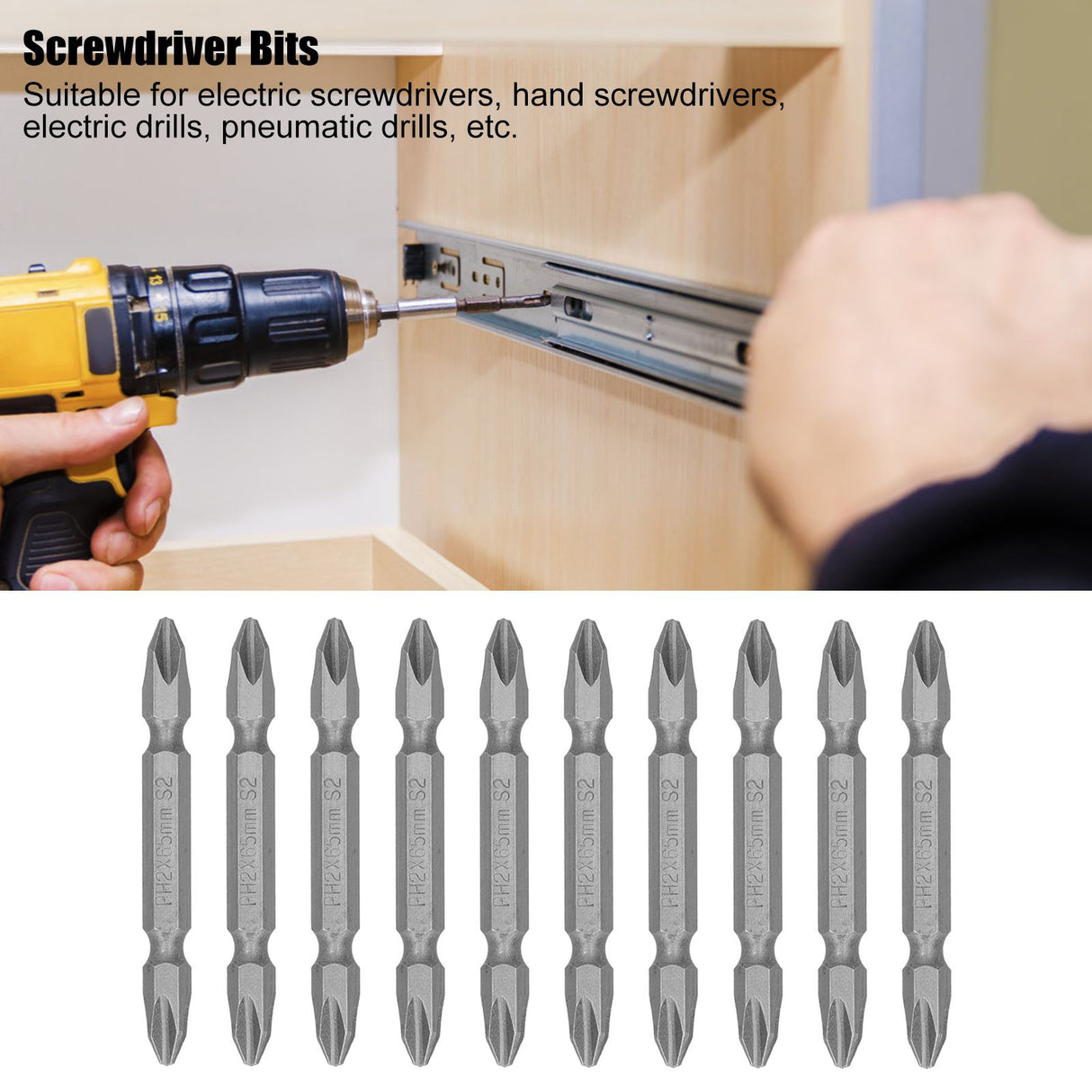 65mm PH2 Screwdriver Bits Magnetic Electric Screwdriver Head S2 DoubleHead Cross Bit(Sand Blast )