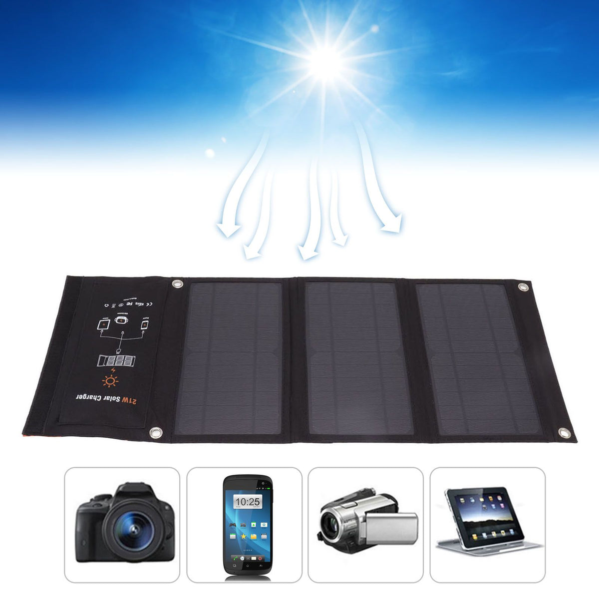 21W Foldable Solar Panel Charger Black Portable Solar Phone Charging Panels with Dual USB Port for Outdoor Hiking Camping