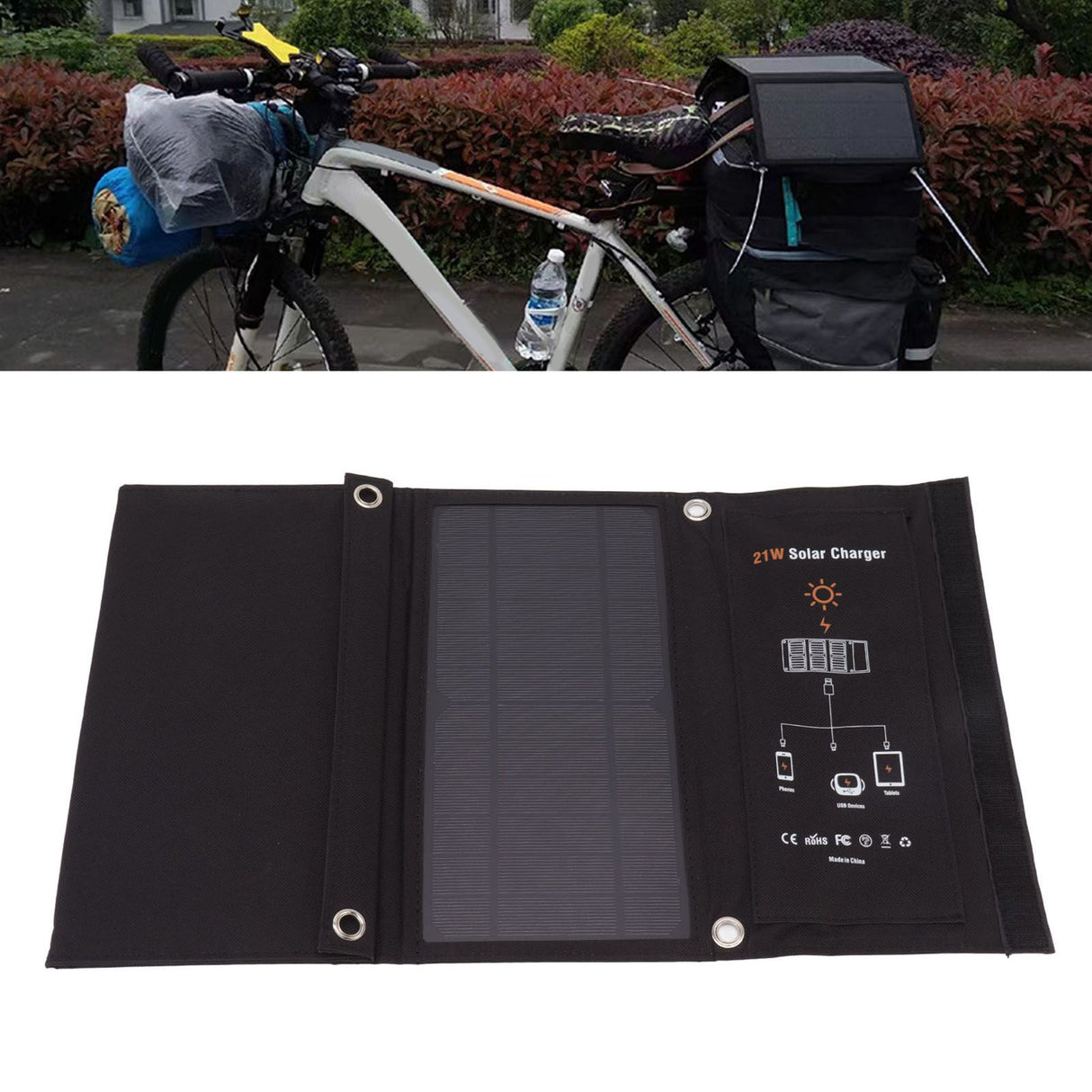 21W Foldable Solar Panel Charger Black Portable Solar Phone Charging Panels with Dual USB Port for Outdoor Hiking Camping