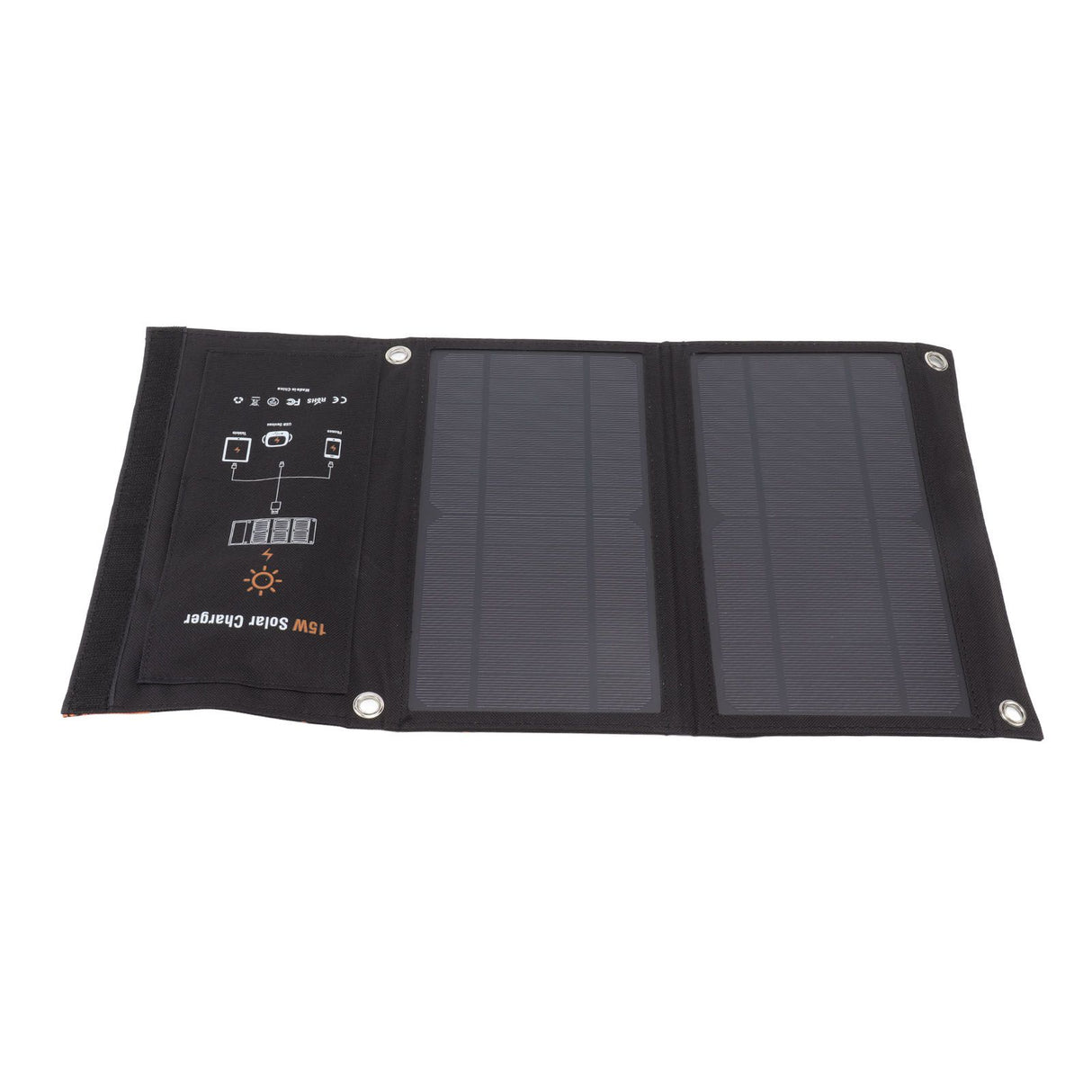 15W Monocrystalline Solar Panel Charger Dual USB Foldable Solar Charging Pack Outdoor Phone Power Bank Black