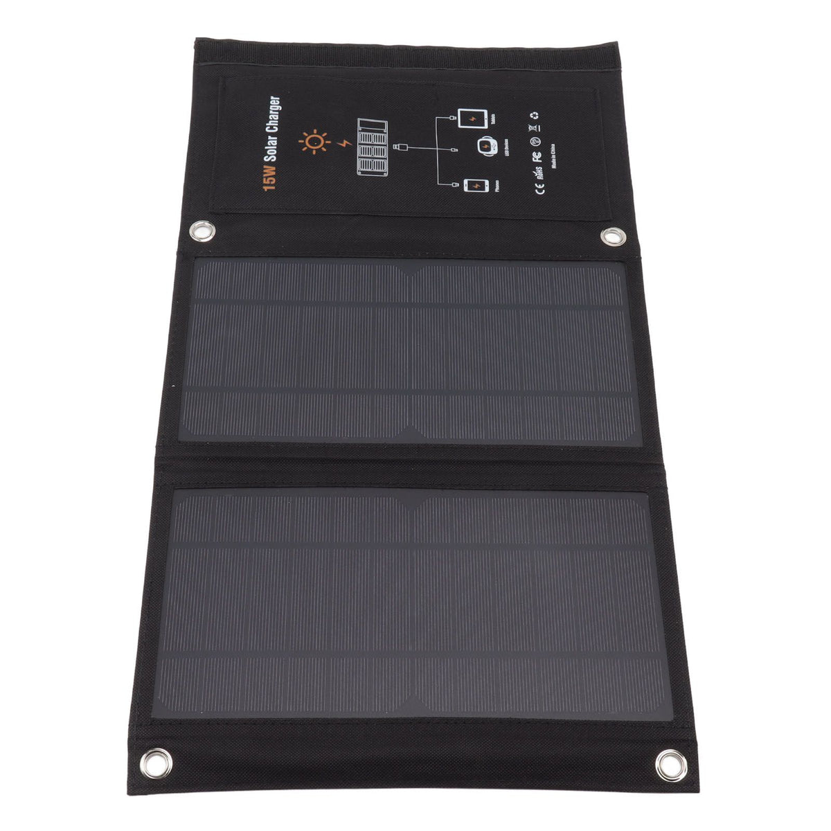 15W Monocrystalline Solar Panel Charger Dual USB Foldable Solar Charging Pack Outdoor Phone Power Bank Black
