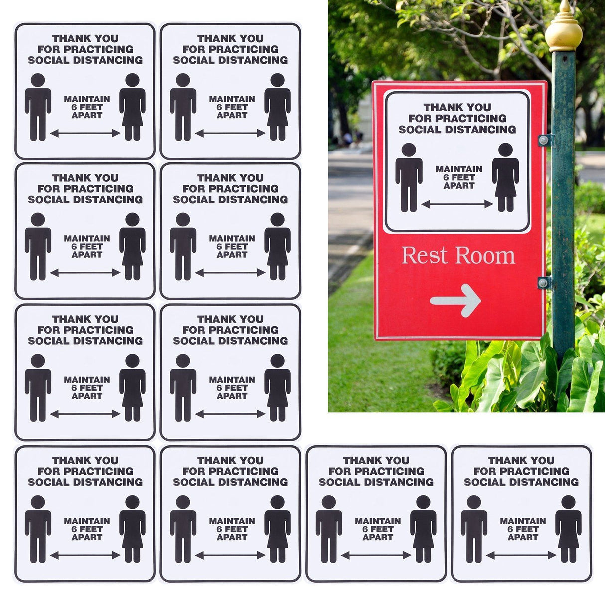 2 Set Floor Sticker Floor Distancing Signs Marker Warning Decal for Mall School Public Area