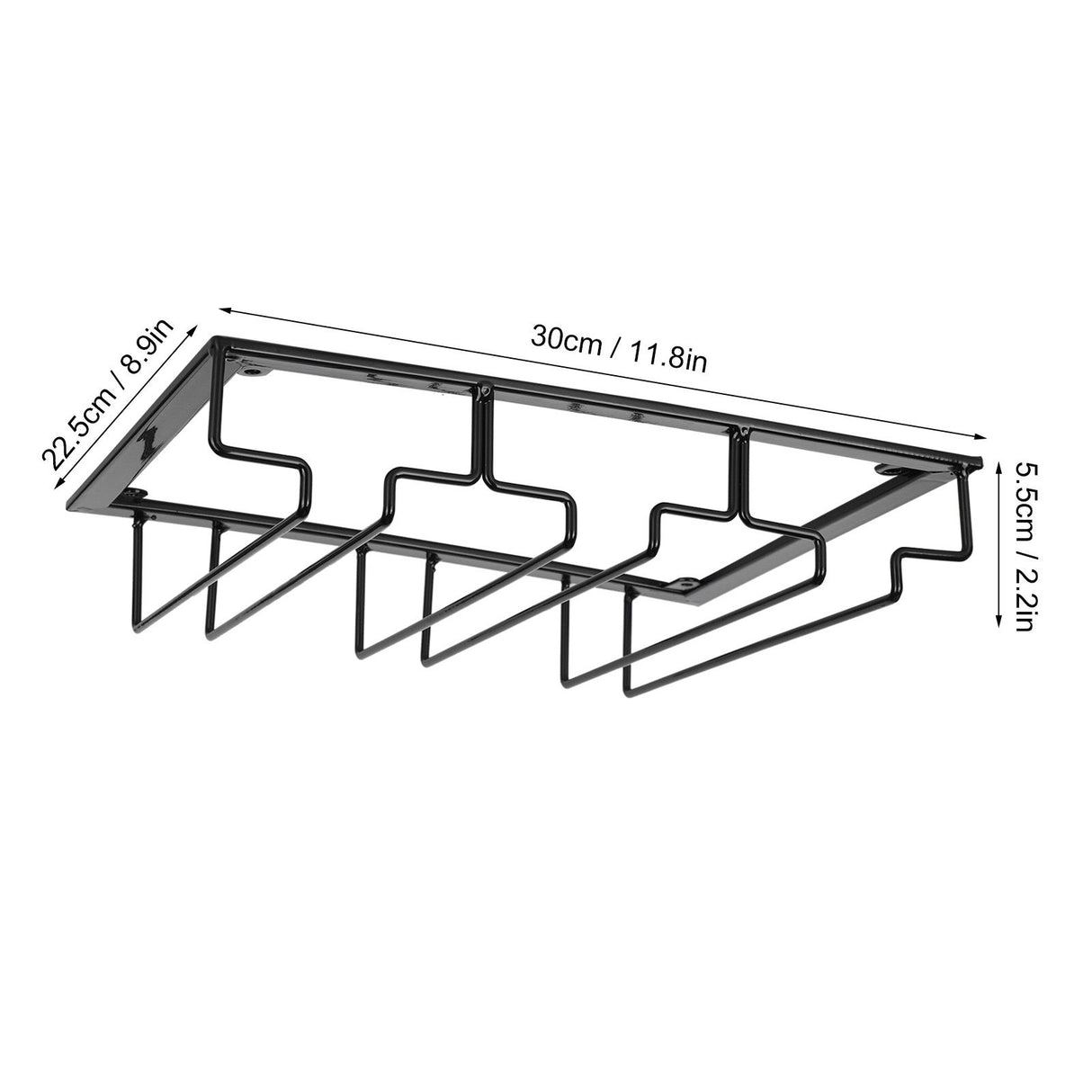 Wine Glass Rack Under Cabinet Stemware Holder Storage Hanger Metal Organizer for Bar Kitchen3 Slot 30x22.5cm Black