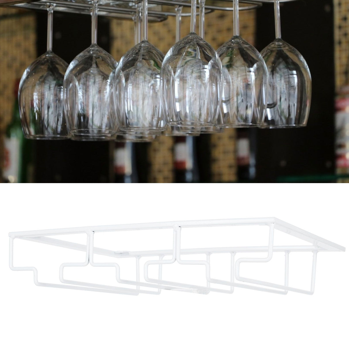 Wine Glass Rack Under Cabinet Stemware Holder Storage Hanger Metal Organizer for Bar Kitchen3 Slot 30x22.5cm White