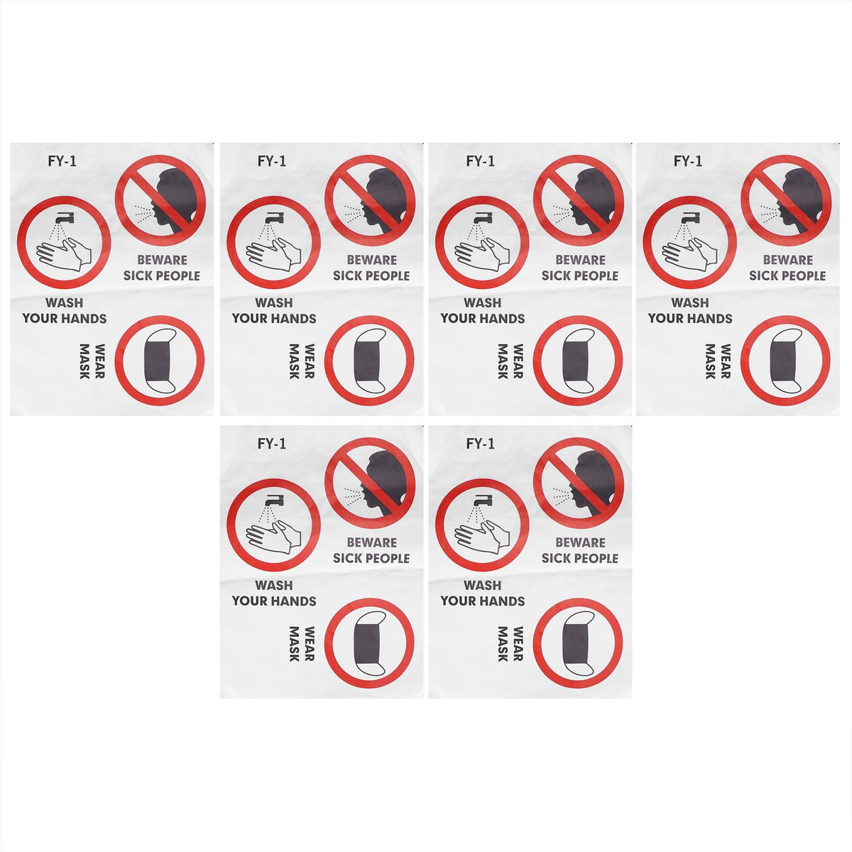 6PCS Caution Notice English Reminder Slogan Wall Sticker Sign for Hospital Company School