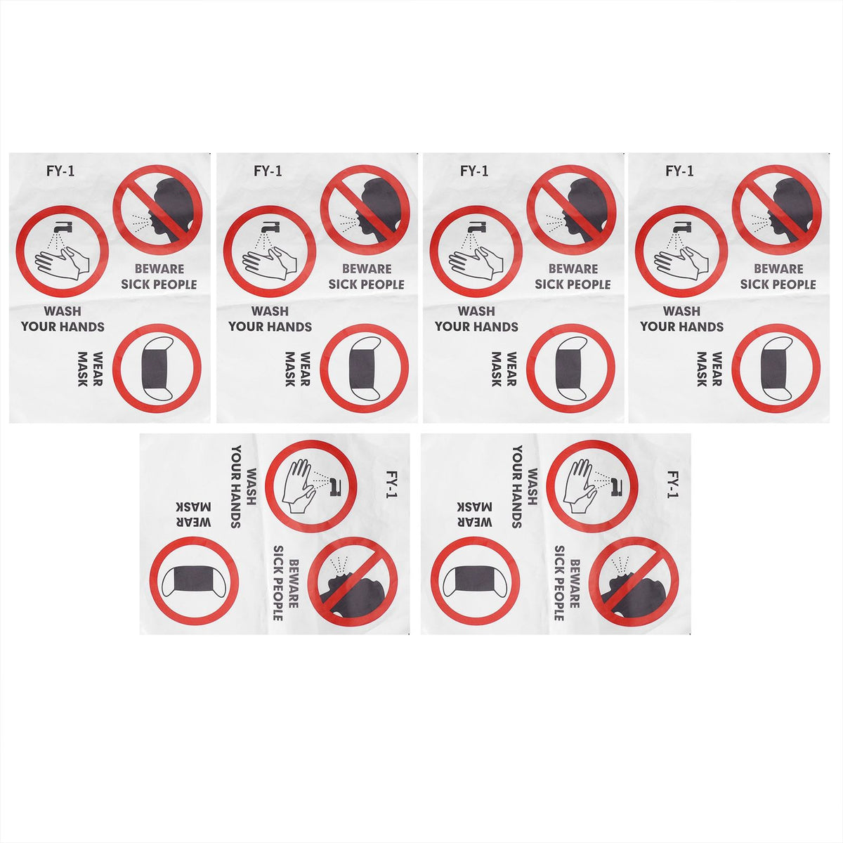 6PCS Caution Notice English Reminder Slogan Wall Sticker Sign for Hospital Company School