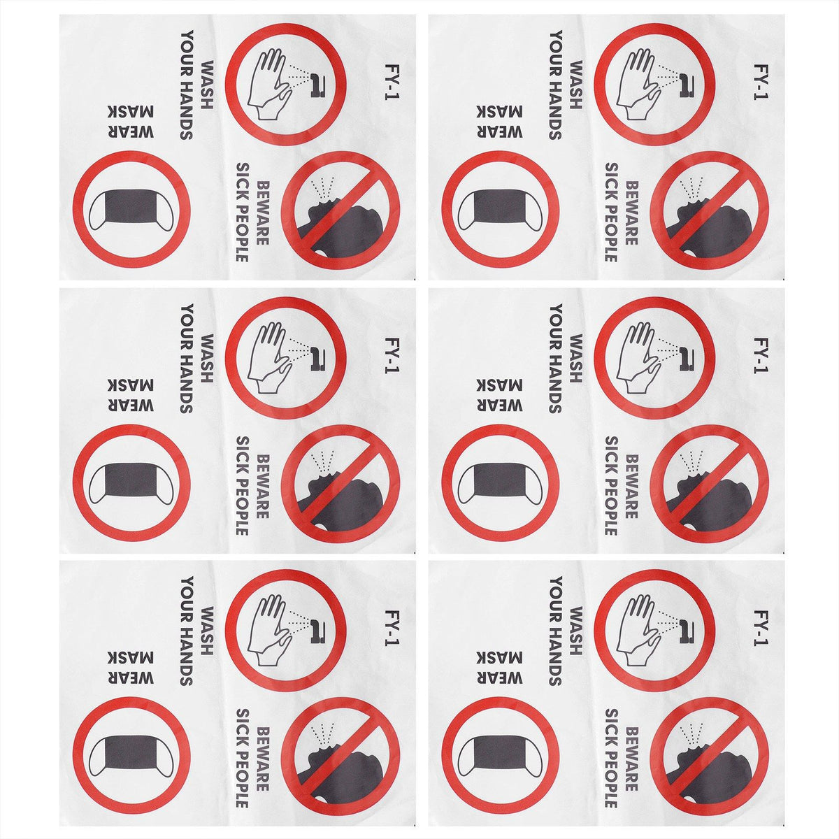 6PCS Caution Notice English Reminder Slogan Wall Sticker Sign for Hospital Company School