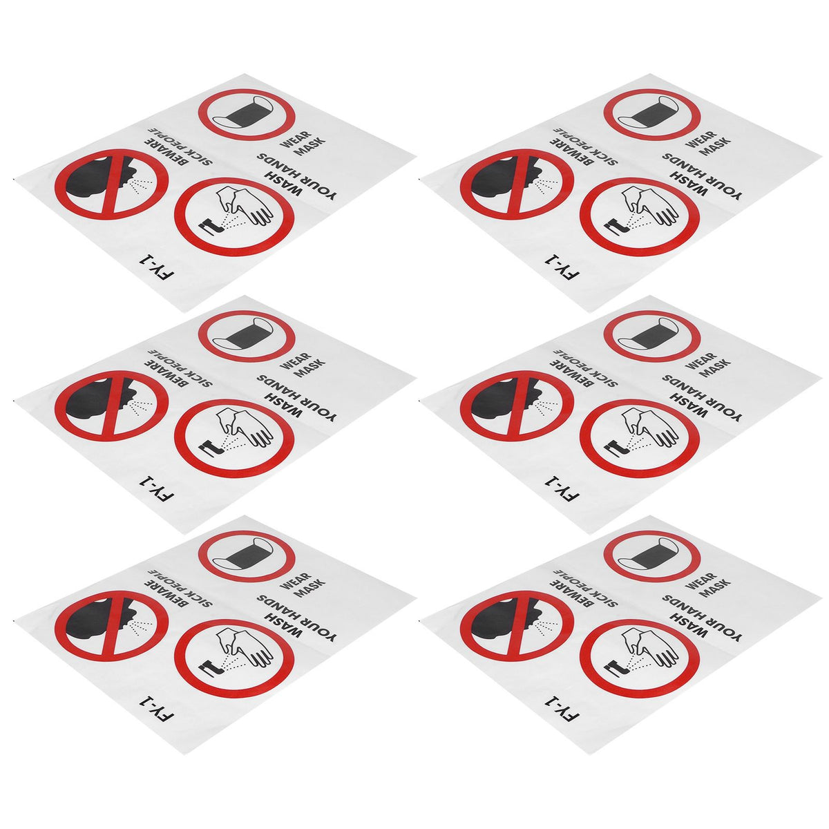 6PCS Caution Notice English Reminder Slogan Wall Sticker Sign for Hospital Company School