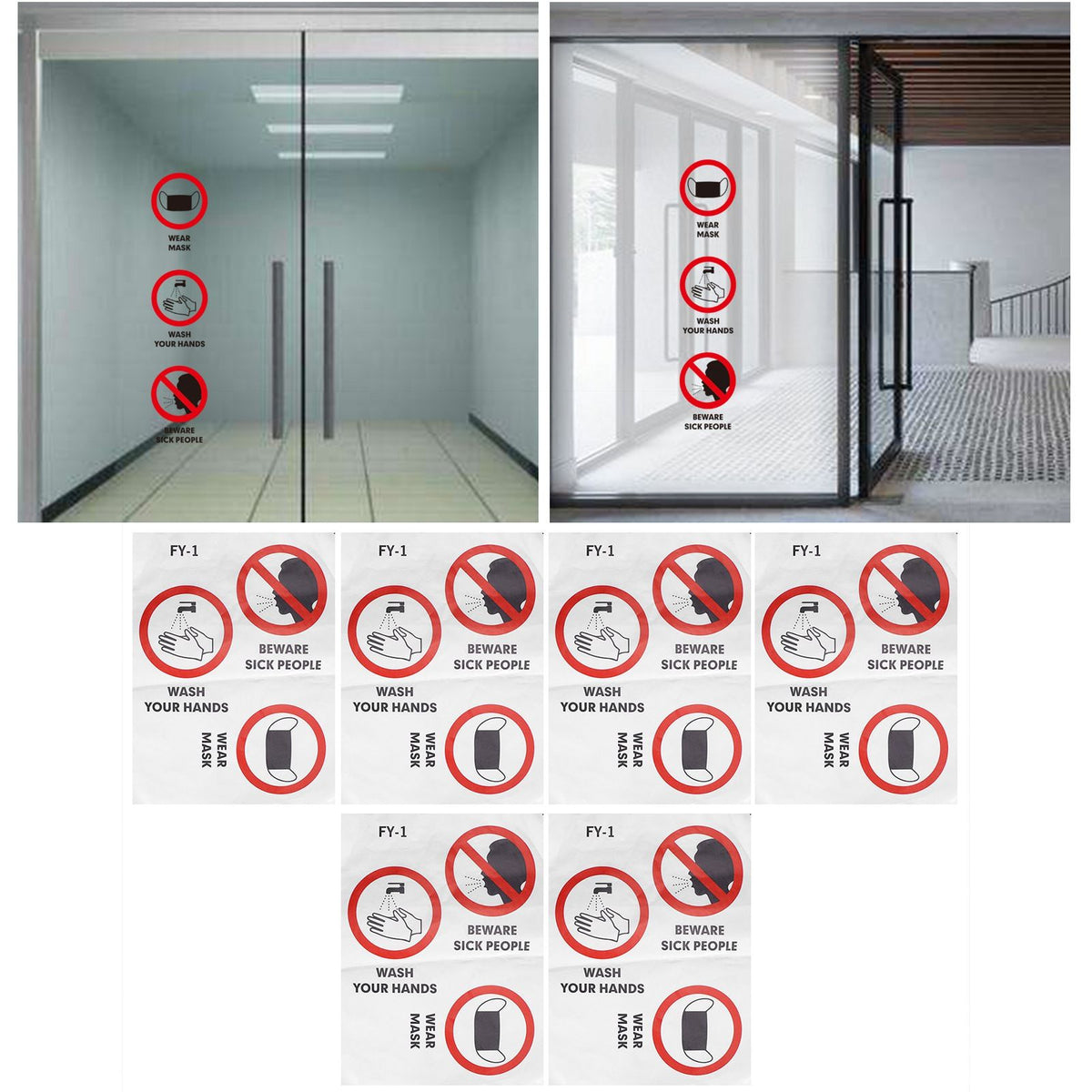 6PCS Caution Notice English Reminder Slogan Wall Sticker Sign for Hospital Company School