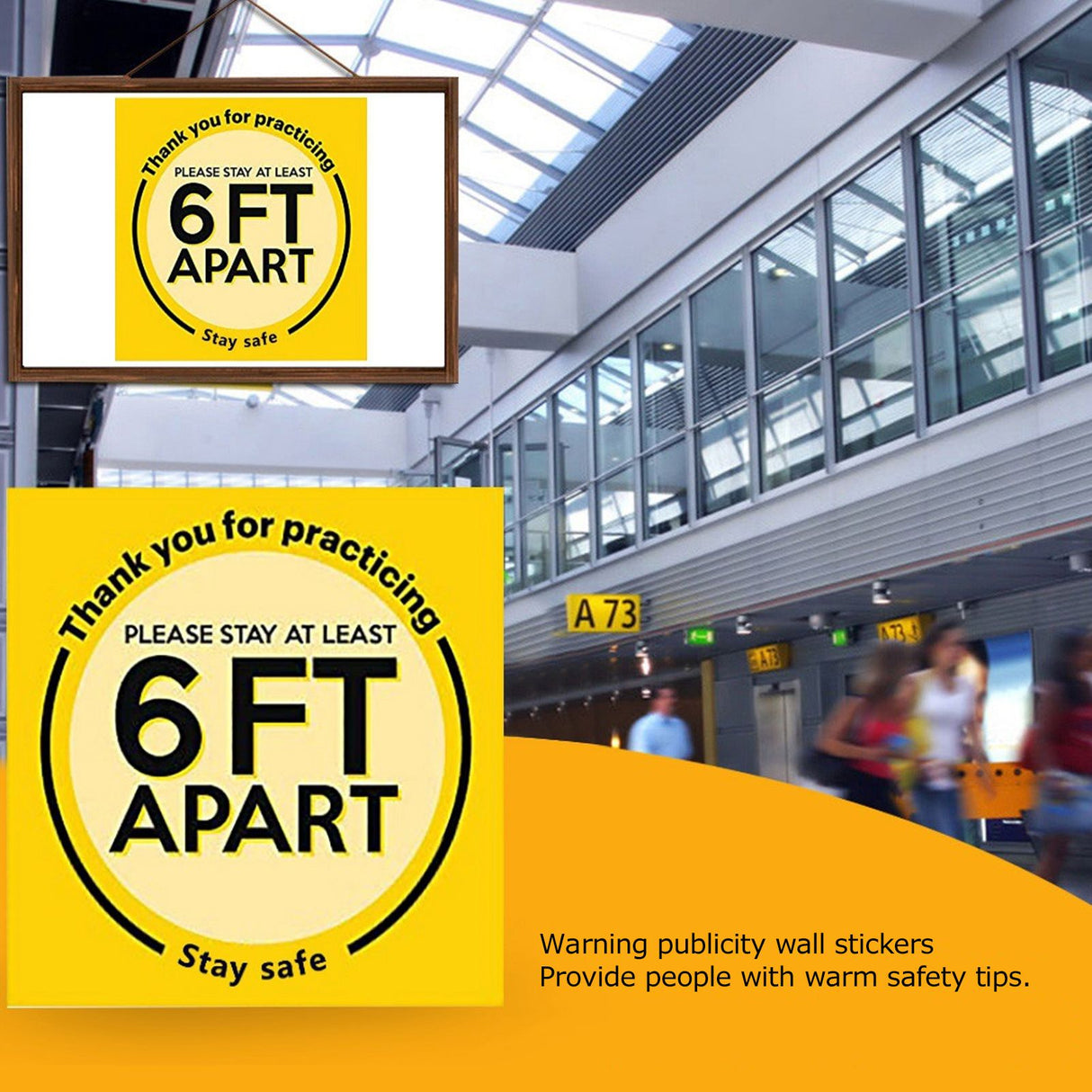 2 Sets Social Distancing Floor Decals Distancing Warning Sign Sticker for Crowd Control Guidance