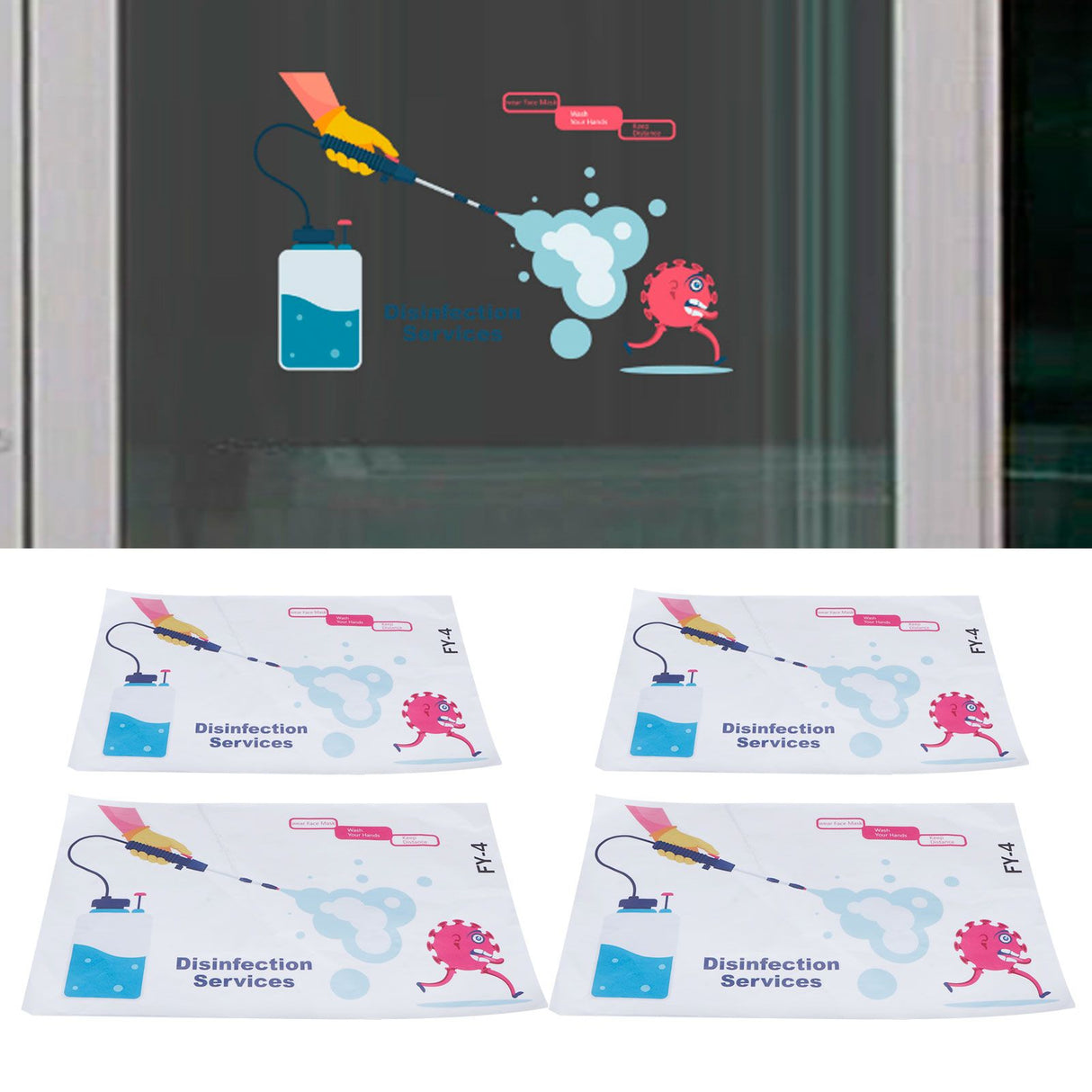 4Pcs English Warning Advertising Window Background Wall Sticker Warning Sign Glass Wall Decal