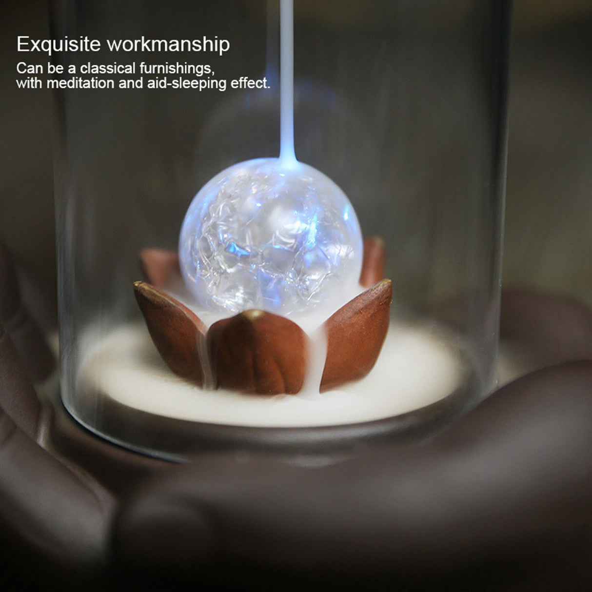 LED Waterfall Backflow Incense Burner with Windproof Cover Handicraft for Home Office Tea House