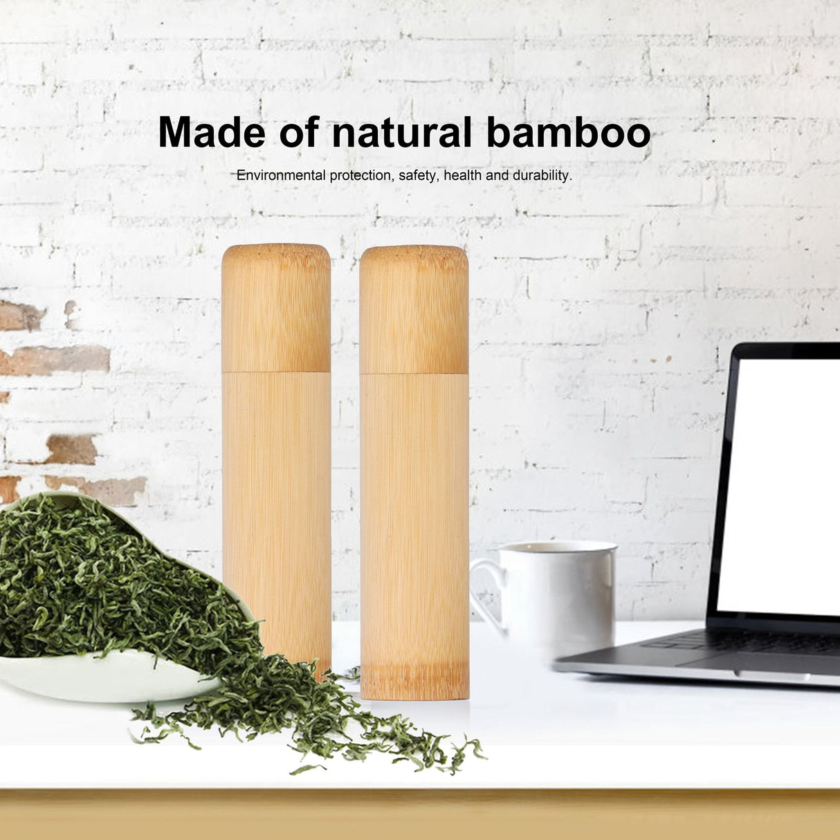 2Pcs EcoFriendly Bamboo Tube Portable Tea Storage Cylinder Mini Round Spices Storage Jar