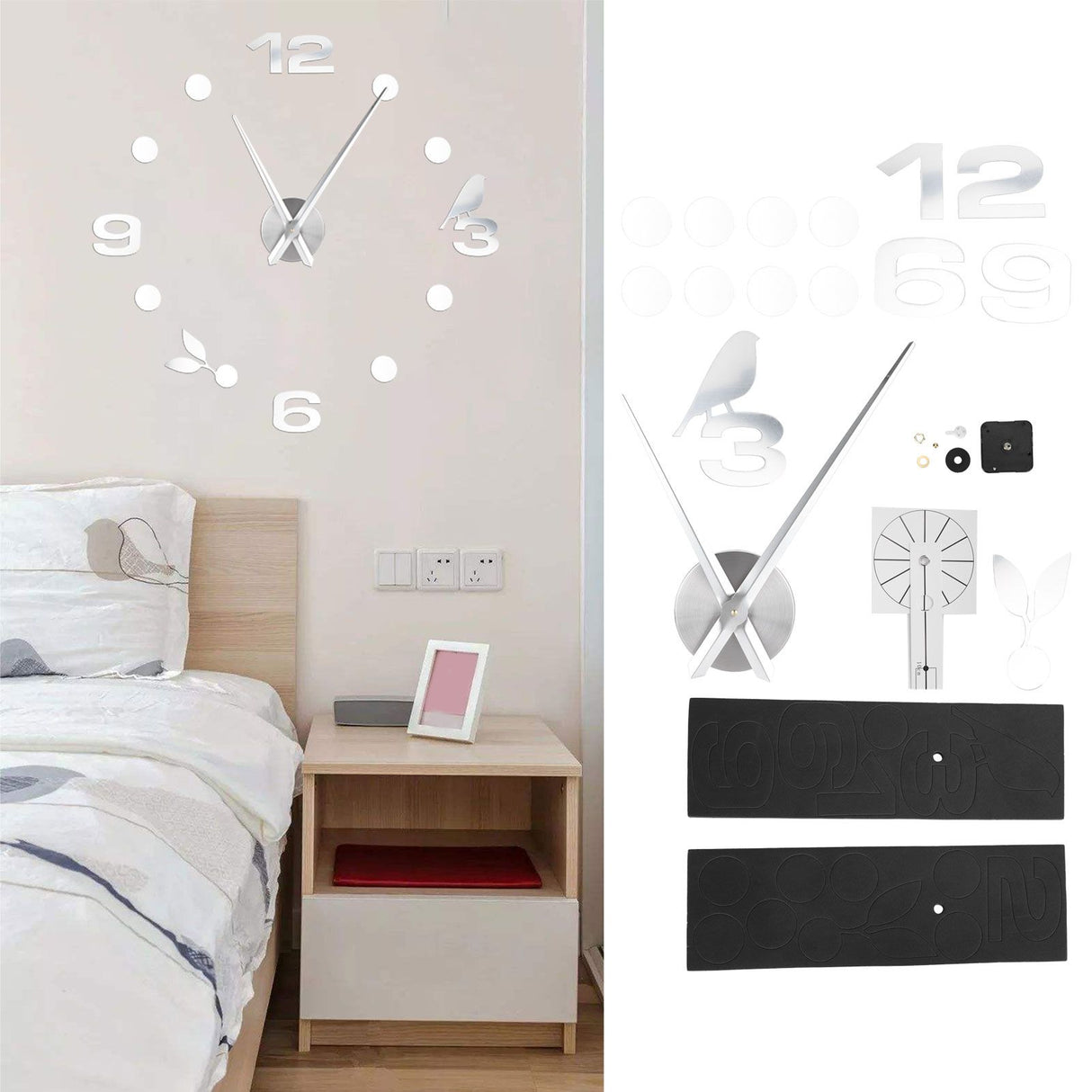 Frameless Wall Clock Sticker Mirror Surface DIY Decoration Living Room Bedroom OfficeSilver