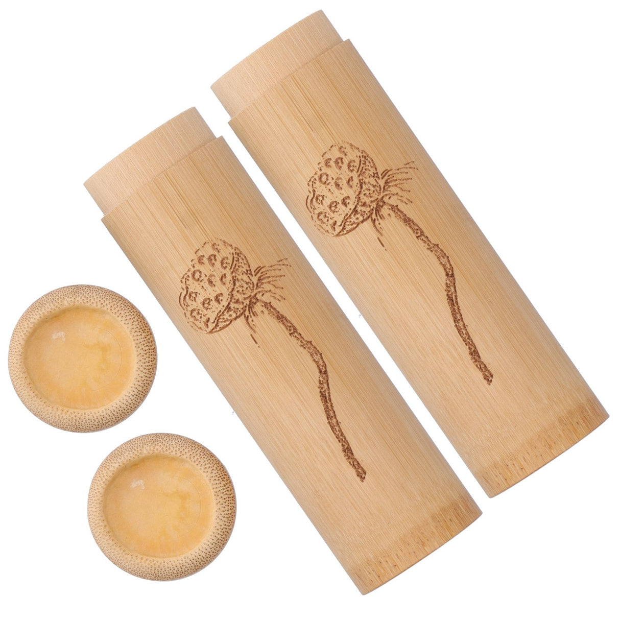 2Pcs Bamboo Tube Natural Environmentally Friendly Carbonized for Tea Nuts Incense CanisterLotus Pattern