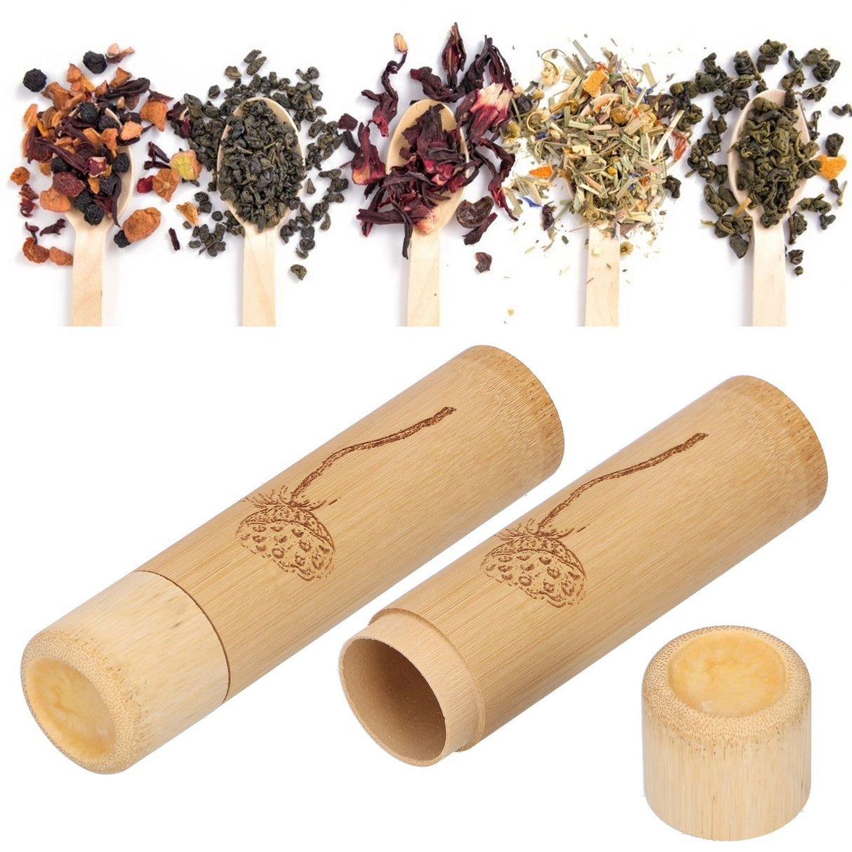 2Pcs Bamboo Tube Natural Environmentally Friendly Carbonized for Tea Nuts Incense CanisterLotus Pattern