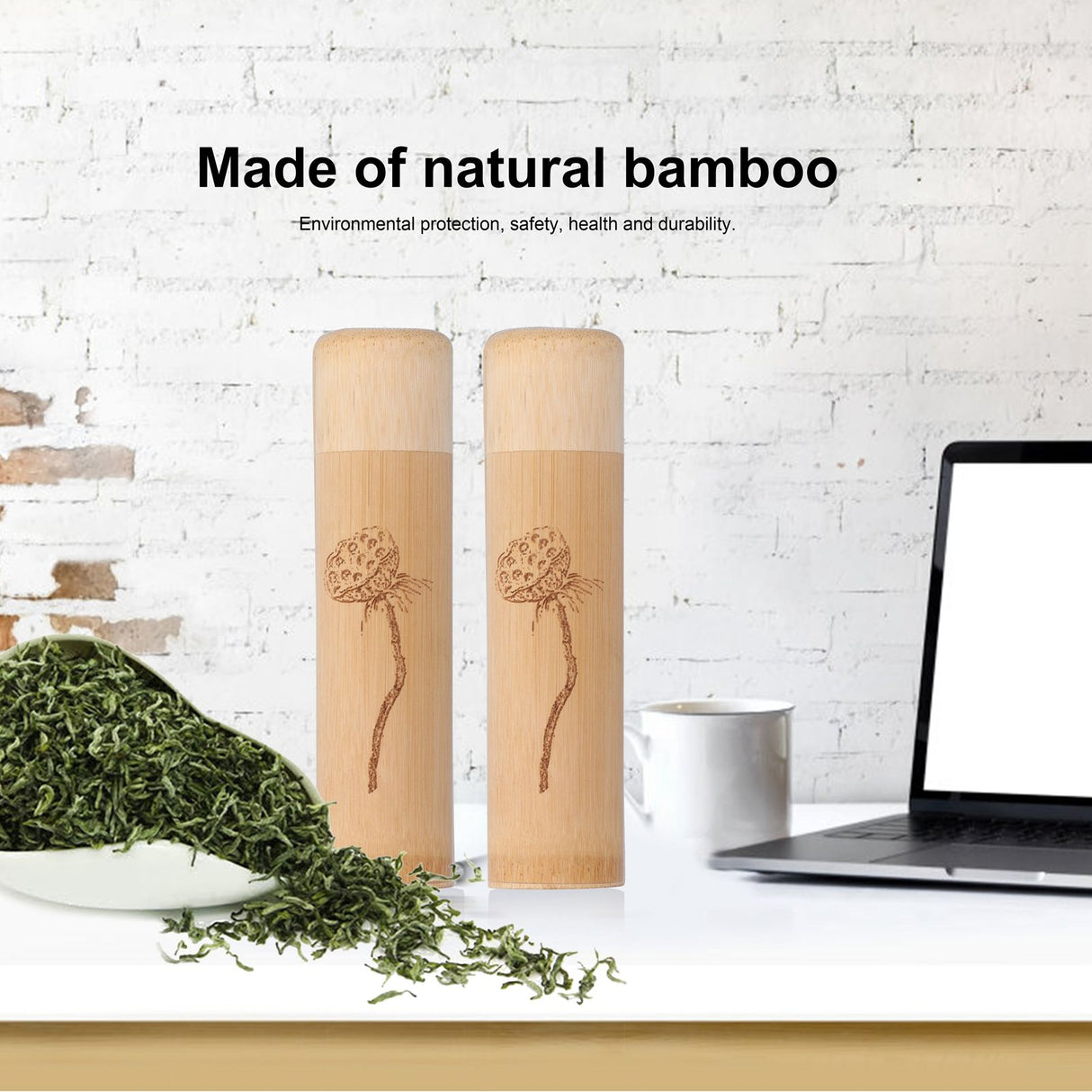 2Pcs Bamboo Tube Natural Environmentally Friendly Carbonized for Tea Nuts Incense CanisterLotus Pattern
