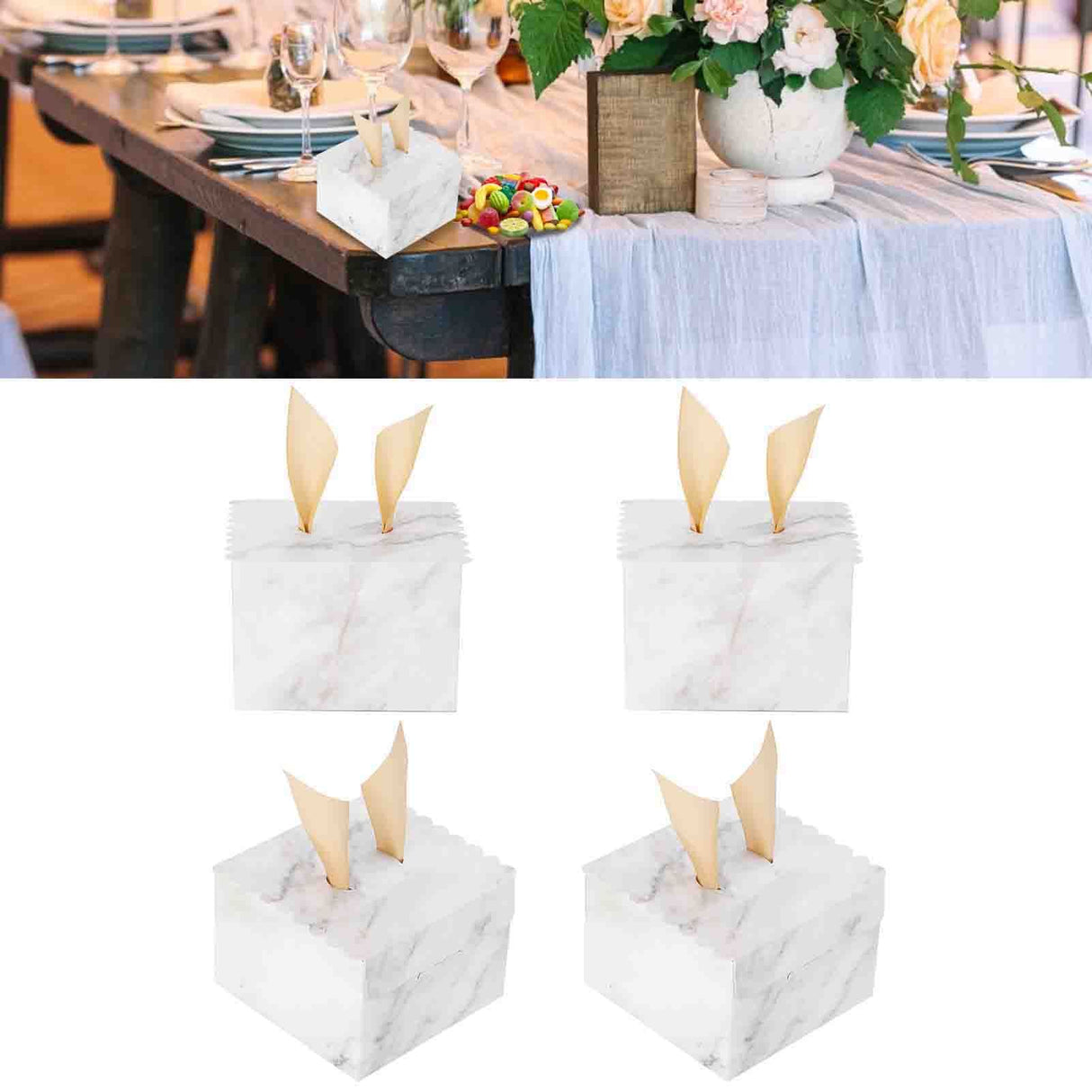 25 Sets Square Candy Box European Wedding Party Gift Box for Chocolate Cookies JewelryMarble Pattern (Golden Wing)