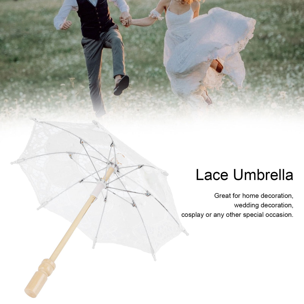 Lace Umbrella Parasol Vintage Wedding Bridal Umbrella for Photo Costume Party SuppliesS White