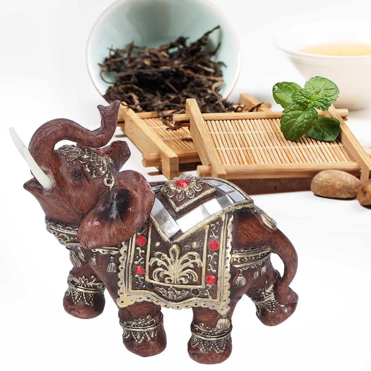 Elephant Statue Resin Desktop Figurine Ornament Home Living Room Decoration GiftRed L 13.5x6x14cm