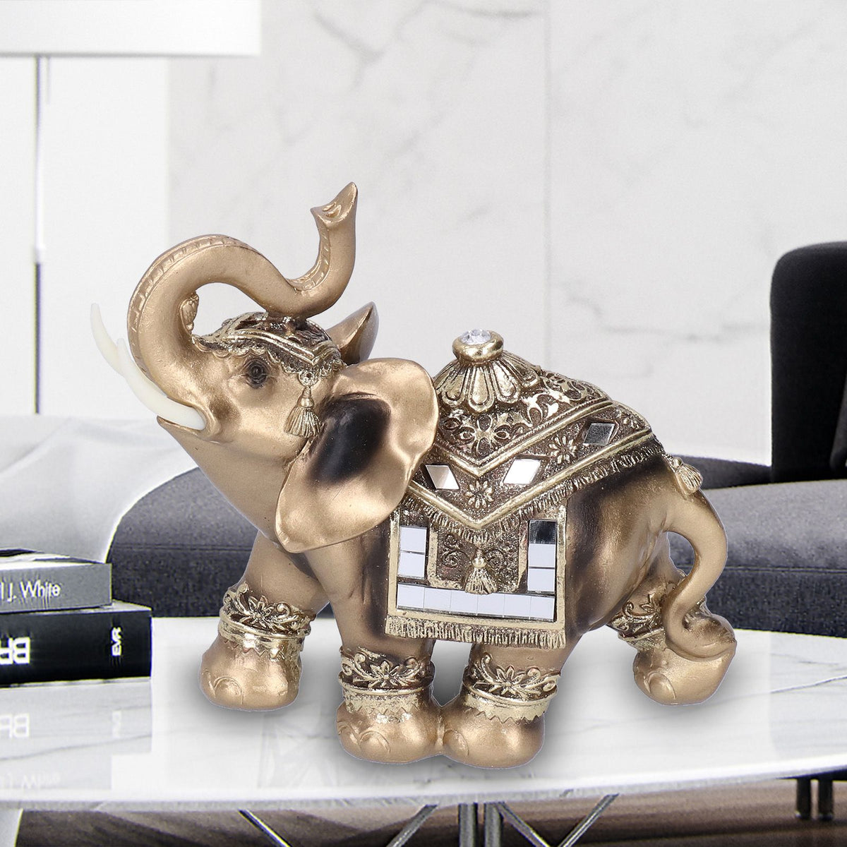 Resin Elephant Statue Figurine Crafts Desktop Ornaments for Home Living RoomGold L 16.5x8x16cm