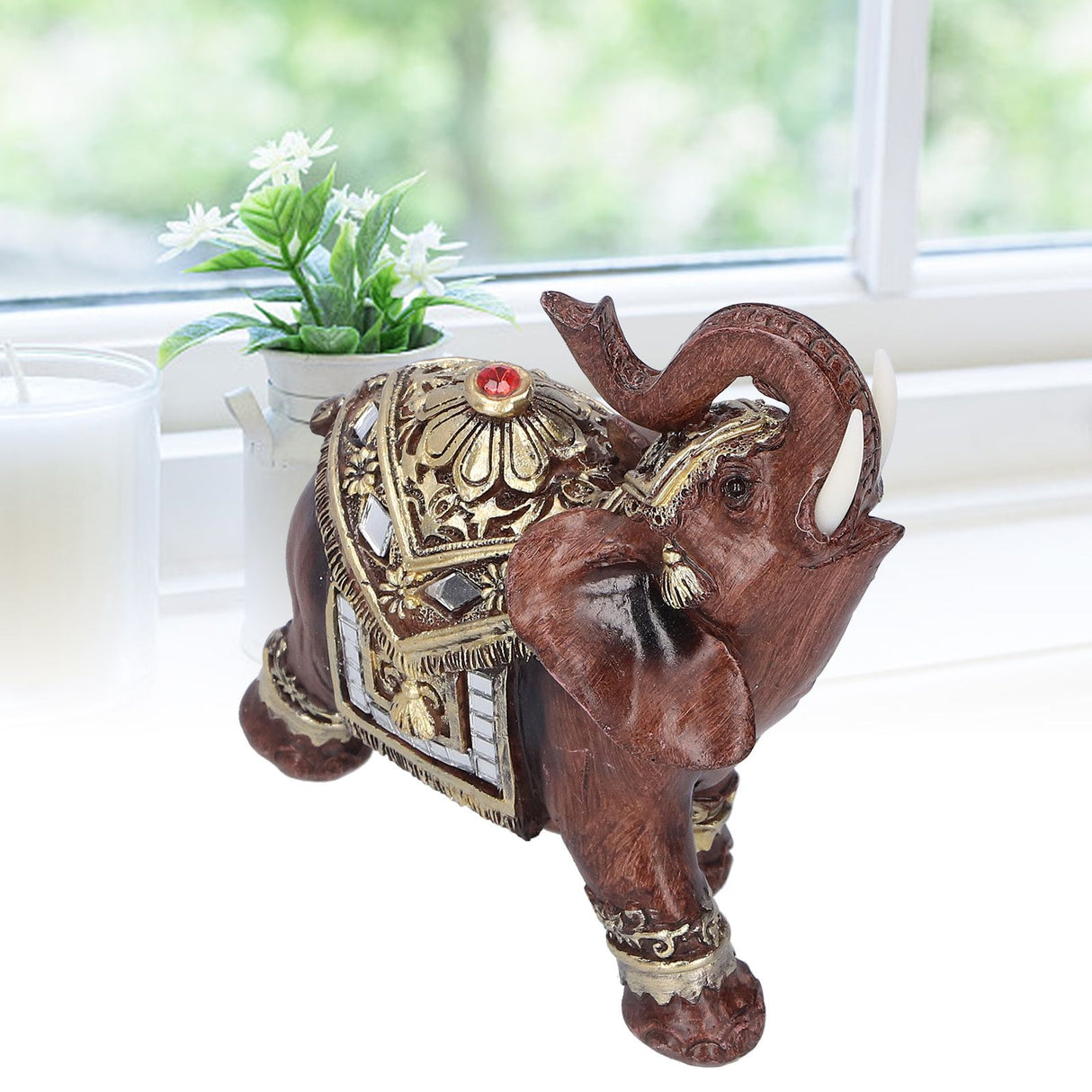 Resin Elephant Statue Figurine Crafts Desktop Ornaments for Home Living RoomRed M 11x6x11cm