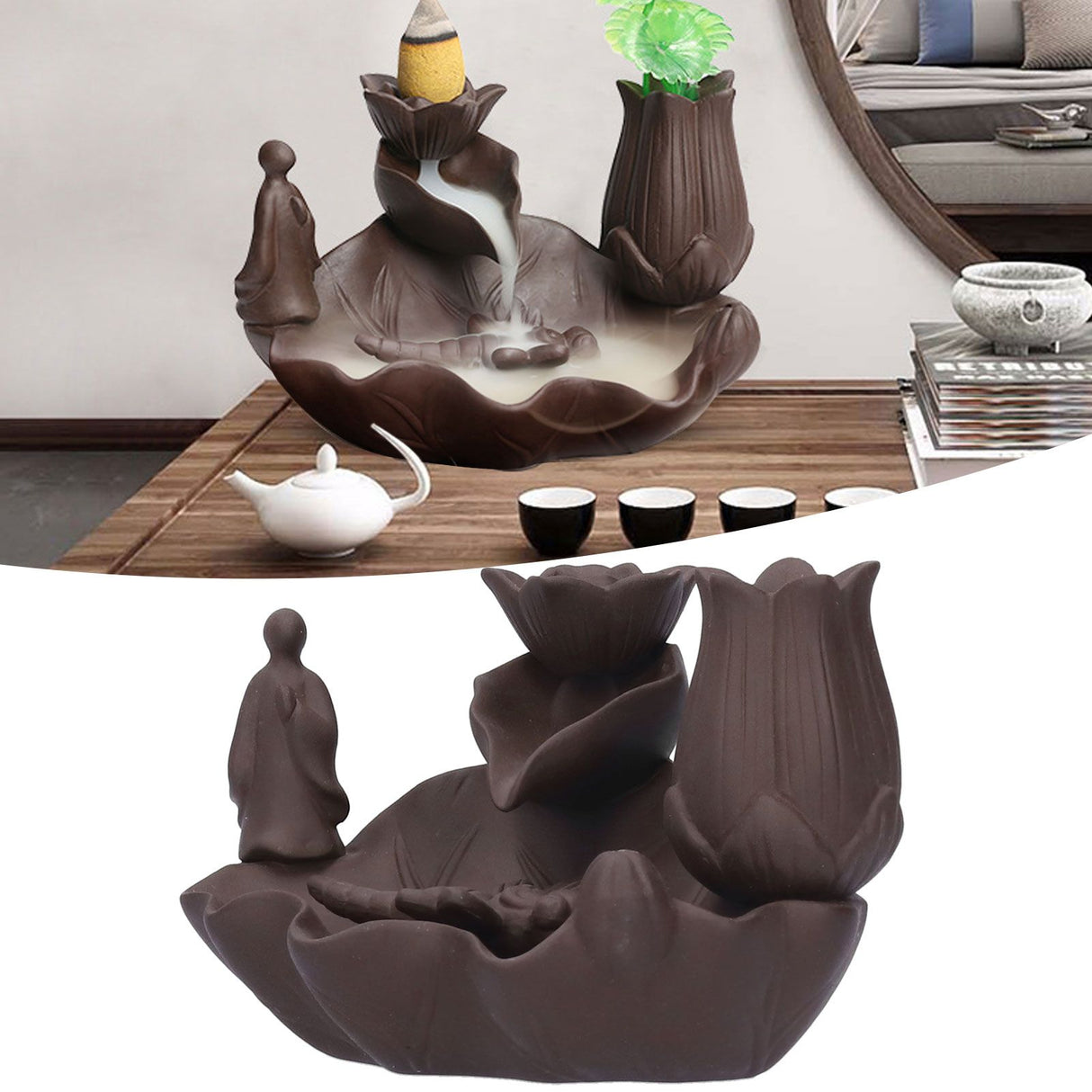 Incense Burner Red Porcelain Dragonfly Shape Backflow Smoke Waterfall Sandalwood Home Decor