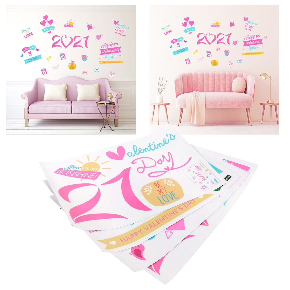 4Pcs/Set 2021 Valentine's Day Wall Stickers Living Room Background Wall Decoration Sticker