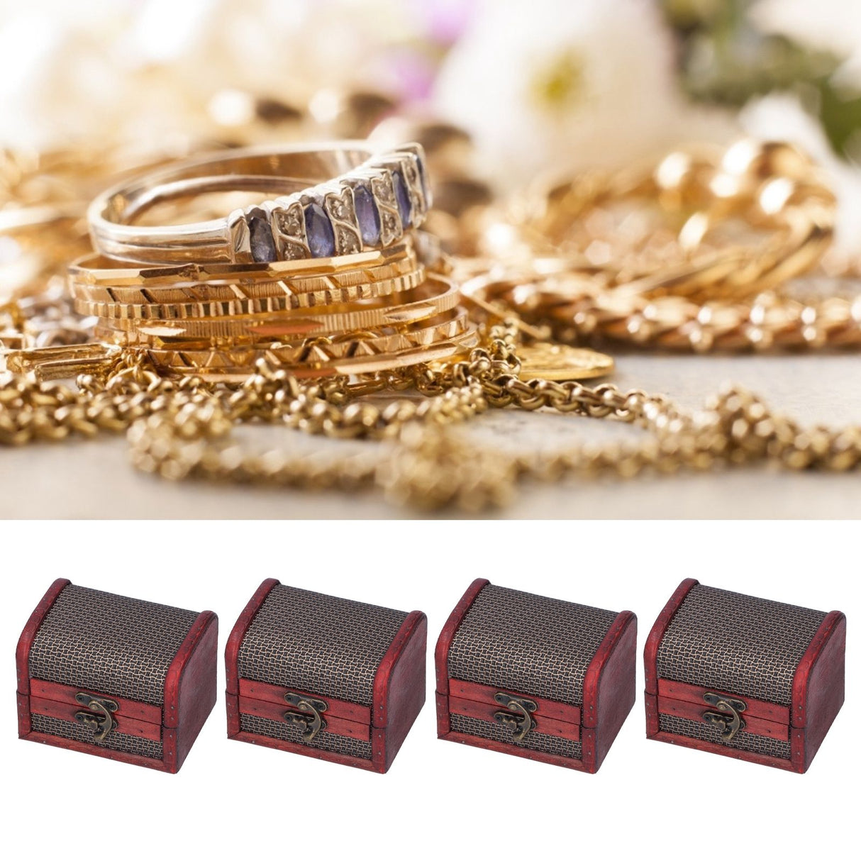 4pcs Retro Wooden Storage Box Art Craft Classic Ornament for Cosmetics Jewelry Sweets