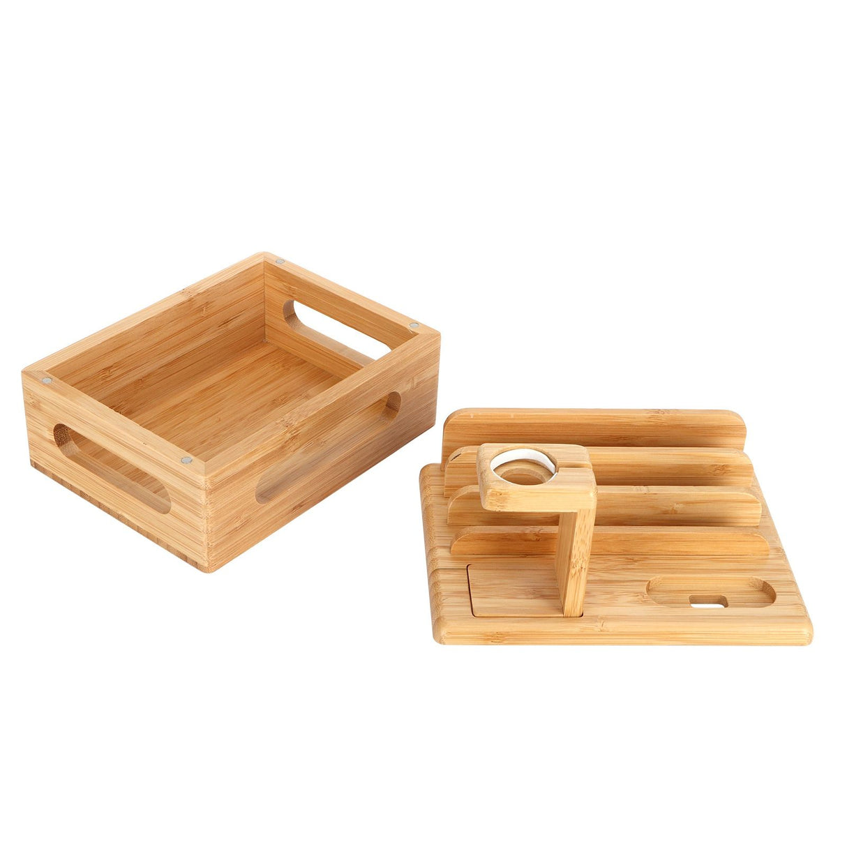 Bamboo Device Organizer Stand Cellphone Tablet Watch Holder Desktop Storage Box Gifts