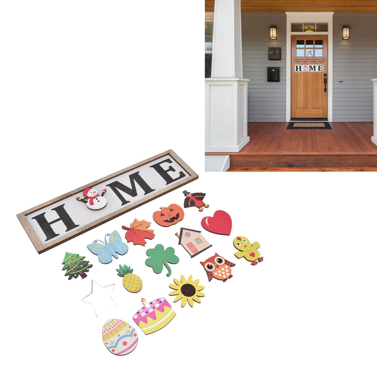 Welcome Door Sign Wooden Welcome Sign with 16 Interchangeable Icons for Farmhouse Office Classroom Beach House