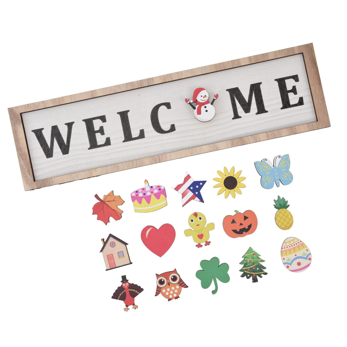Door Sign Wooden Seasonal Rustic Welcome Door Decoration with 16 Interchangeable Icons for Farmhouse Office Home