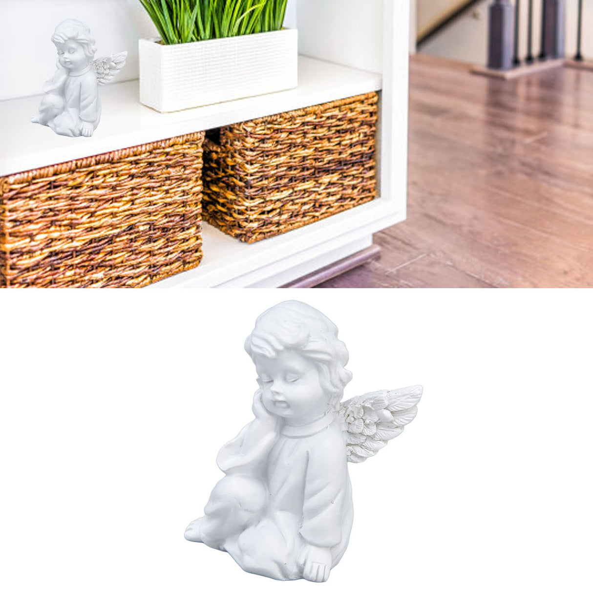 Cherub Statue Synthetic Resin Material Lovely Style White Baby Figurines for Party DecorationsCherub Statue Right