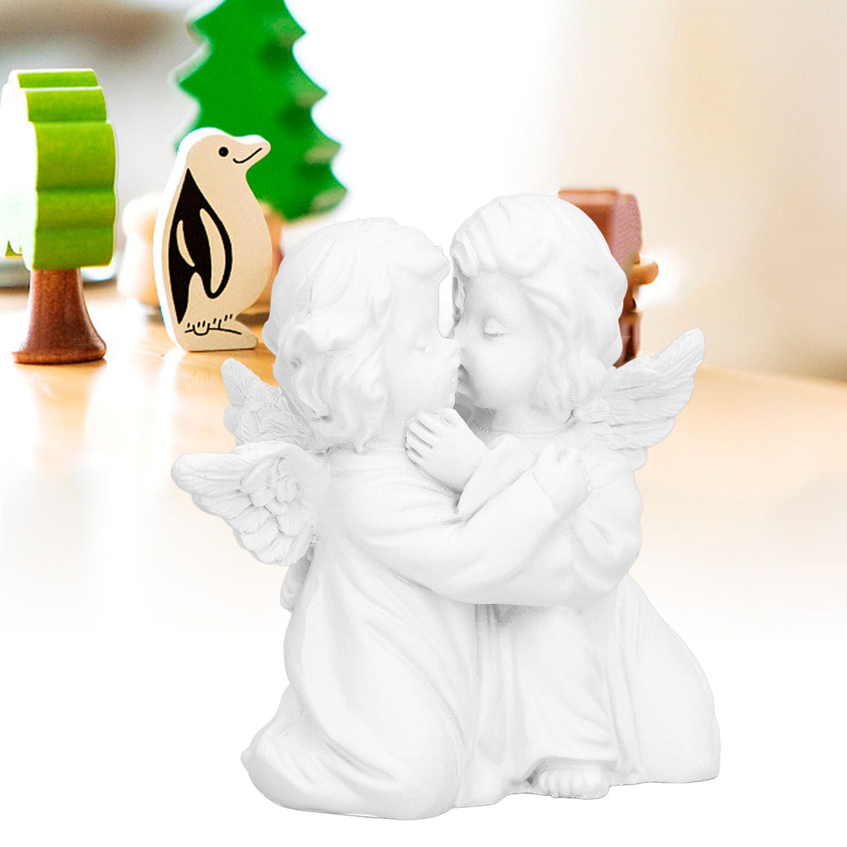 Angel Statue Synthetic Resin Embracing Shape White Angel Ornament for Desktop DecorationAngel Left