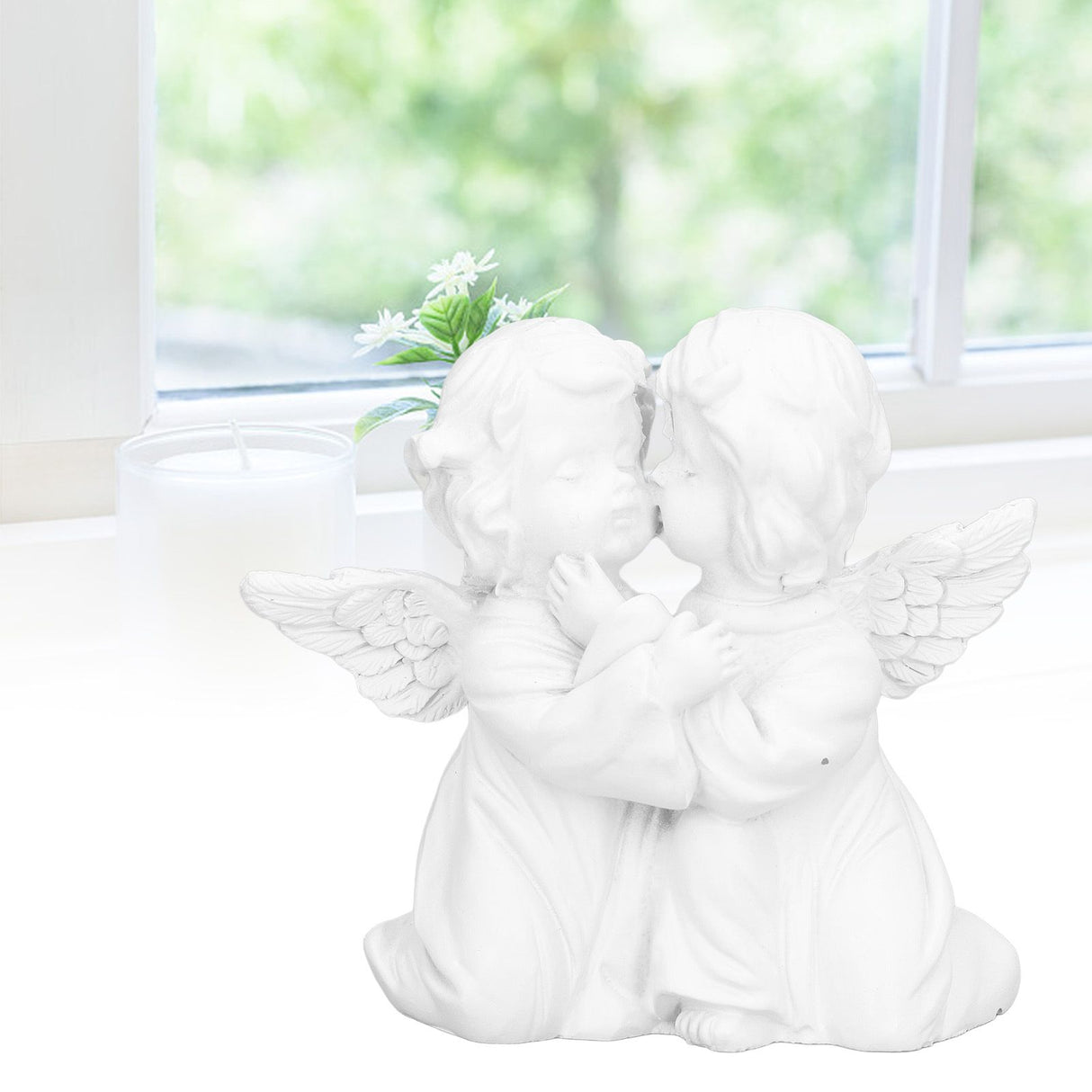 Angel Statue Synthetic Resin Embracing Shape White Angel Ornament for Desktop DecorationAngel Left