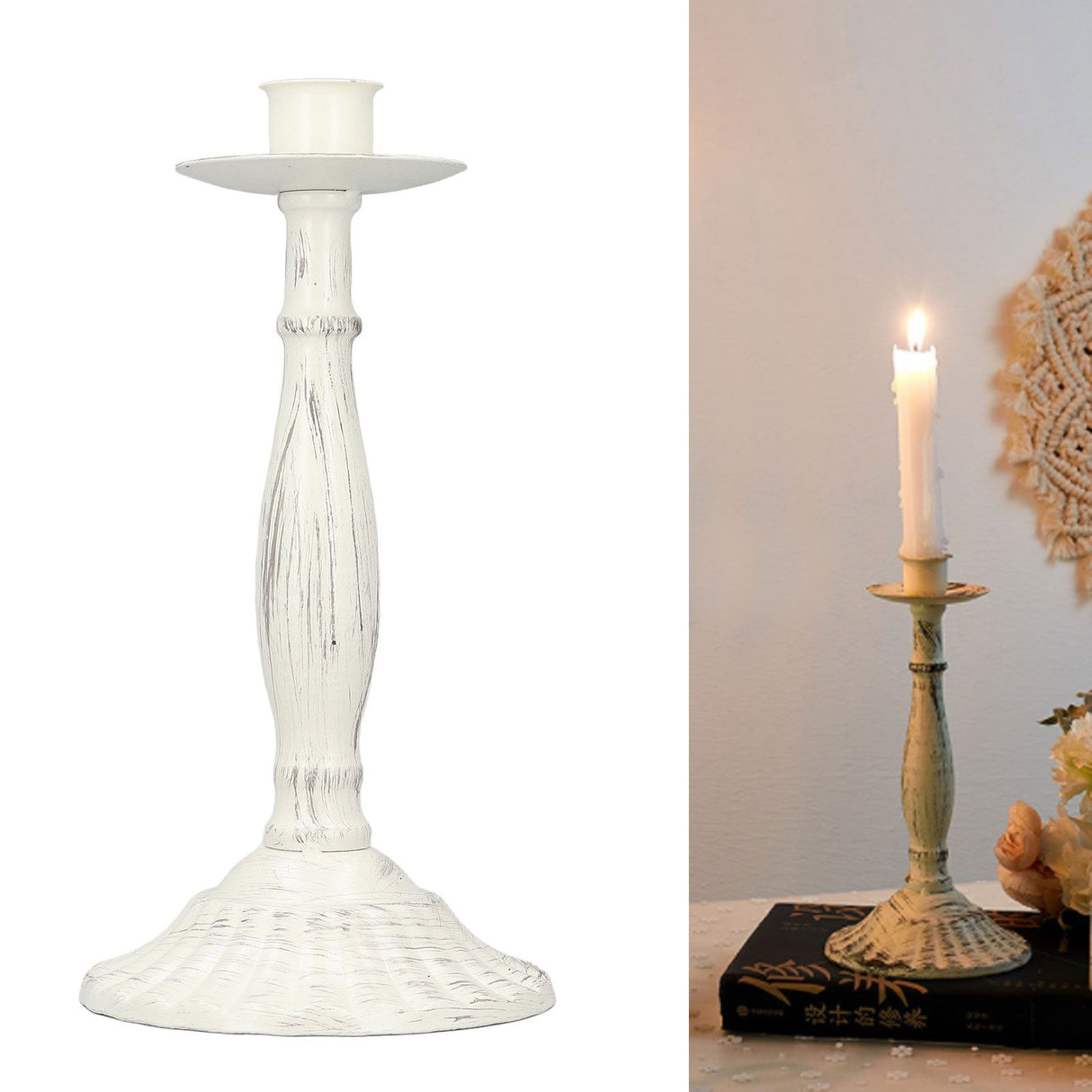 Candle Holders White Iron Material Retro Style Decorative Candlestick Pedestal for Home Decoration