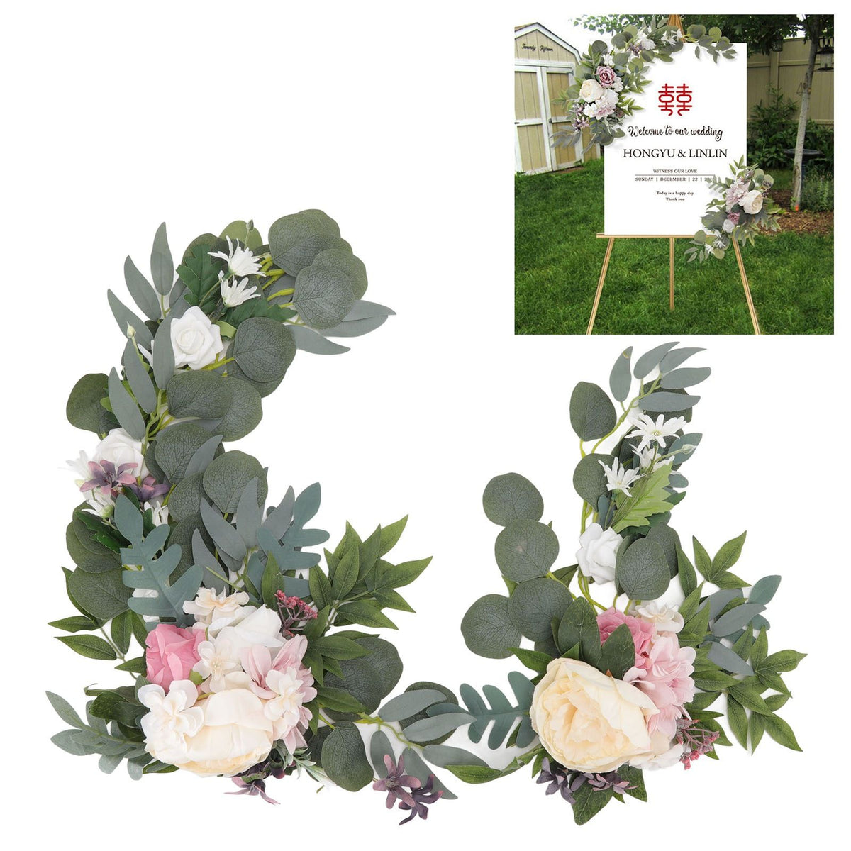 2pcs Hanging Flowers Swag ABS Artificial Decorative Arch Flowers with Bandage for Wedding