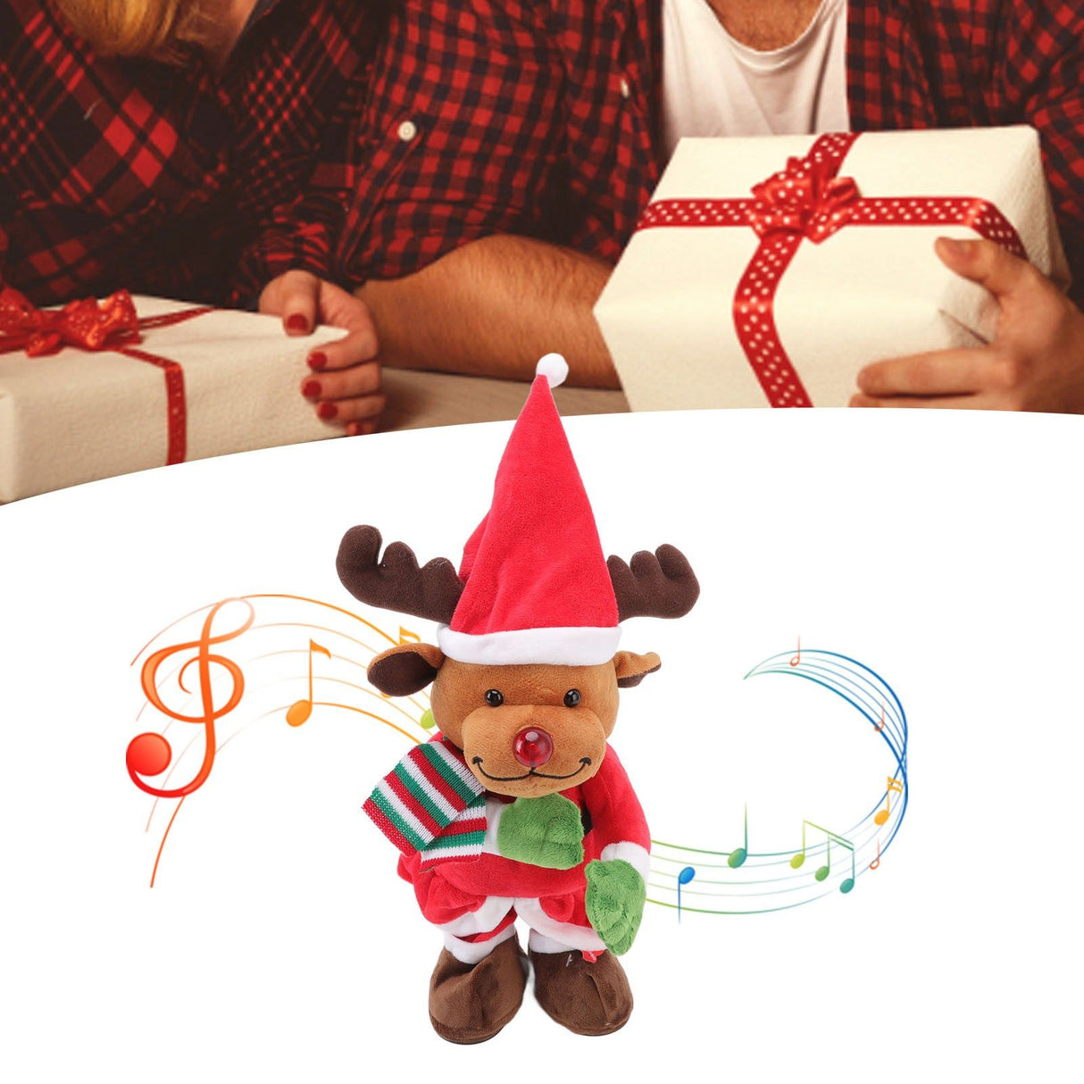 Electric Music Christmas Toy Doll Dancing Singing Glowing Swinging Plush Toy for Kids Adults Christmas Elk
