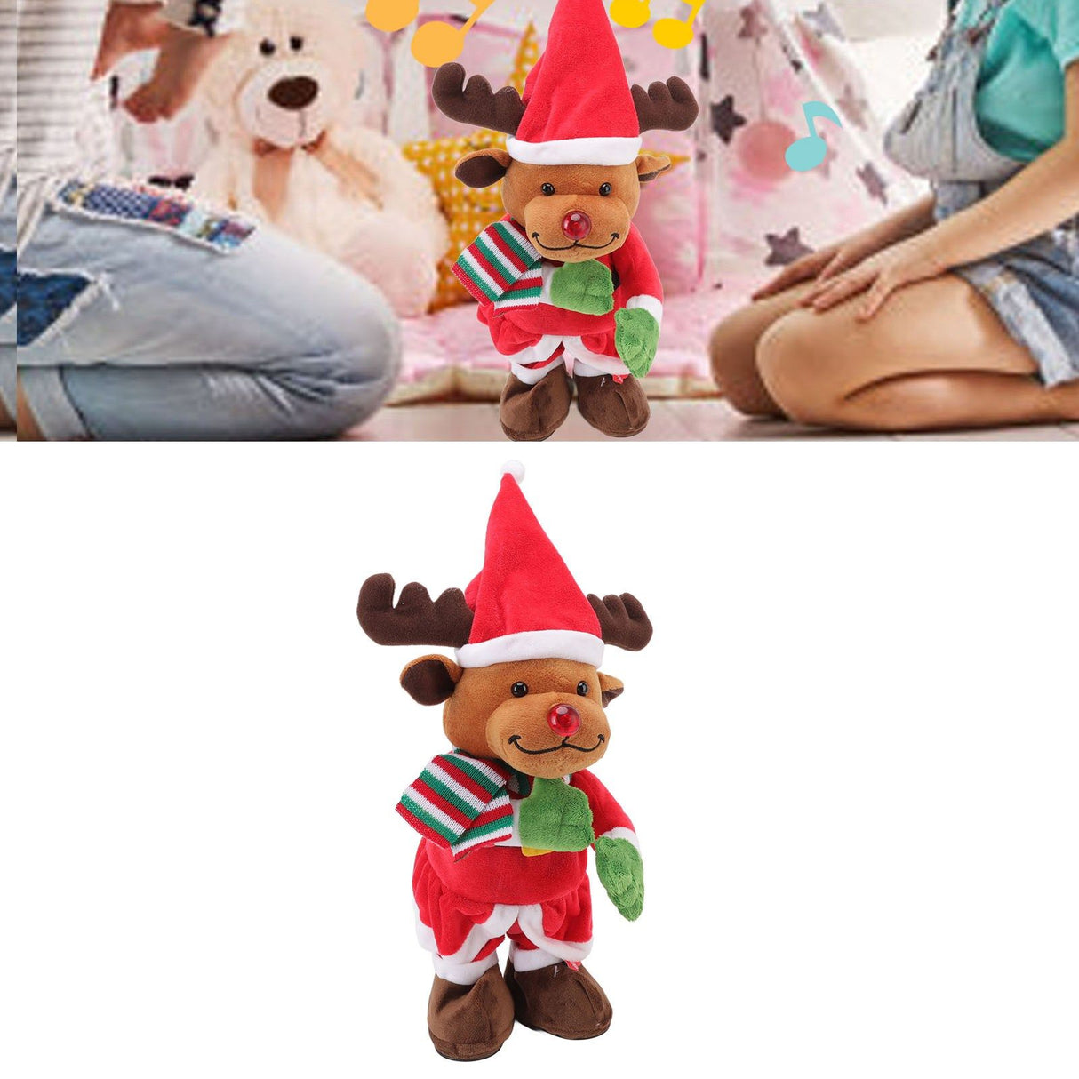 Electric Music Christmas Toy Doll Dancing Singing Glowing Swinging Plush Toy for Kids Adults Christmas Elk
