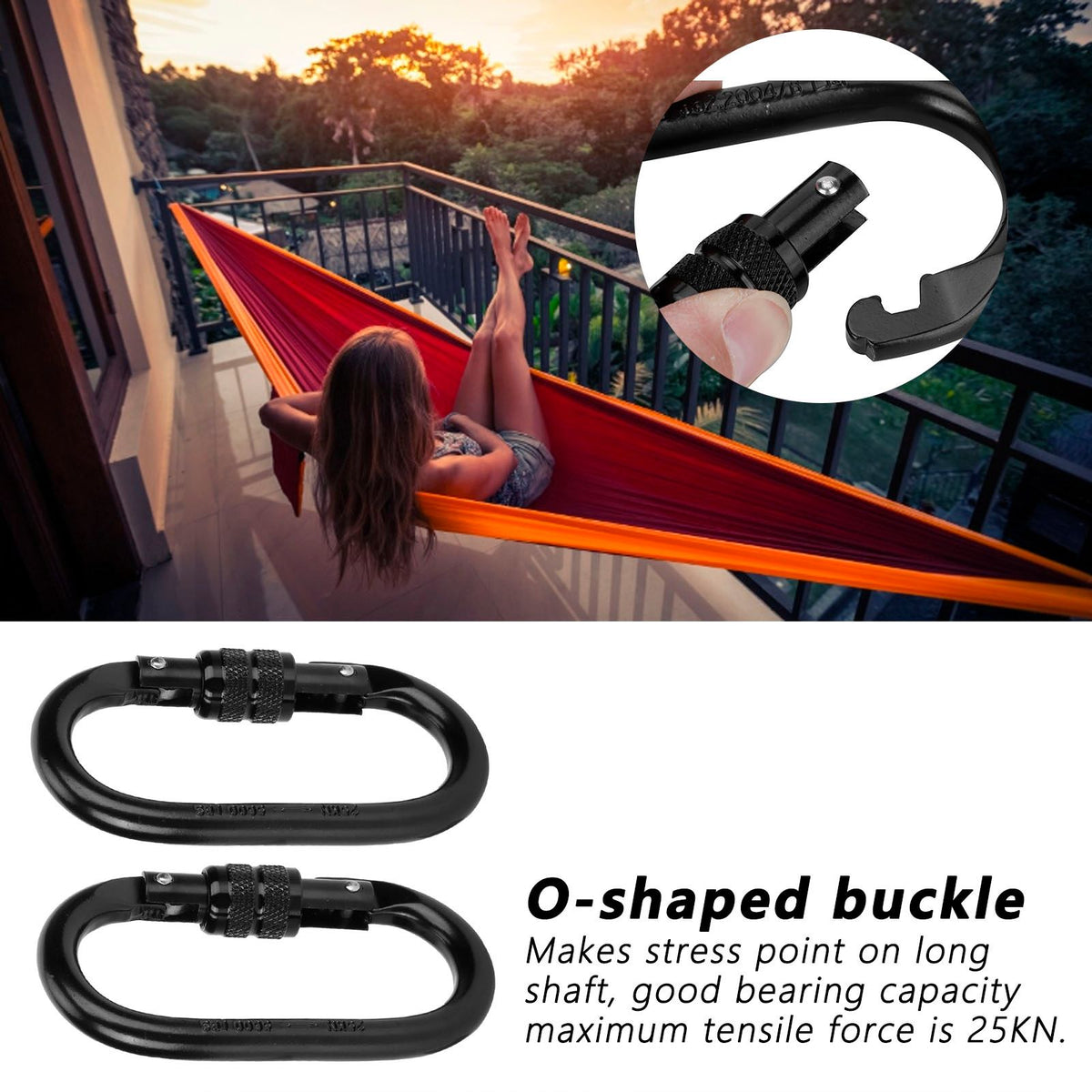 2Pcs Carabiner Alloy Steel O shaped Security Buckle for Hammock Outdoor Climbing Mountaineering