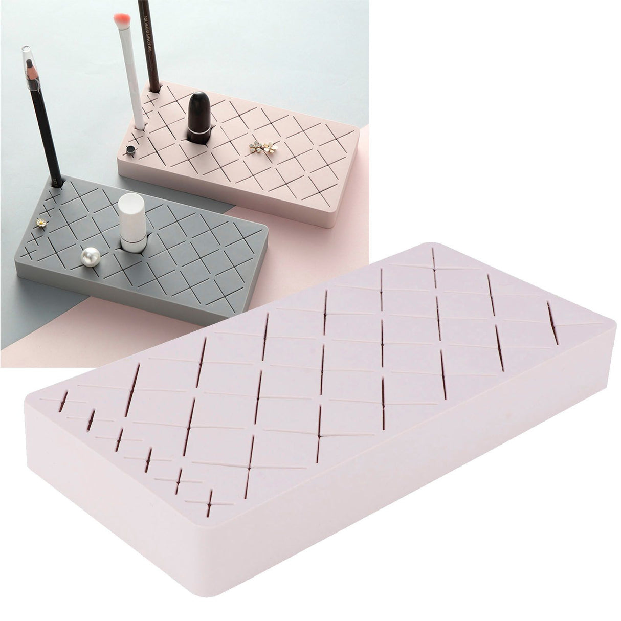 24 Slots Silicone Lipstick Organizer Makeup Cosmetics Holder Storage Box Display StandPink