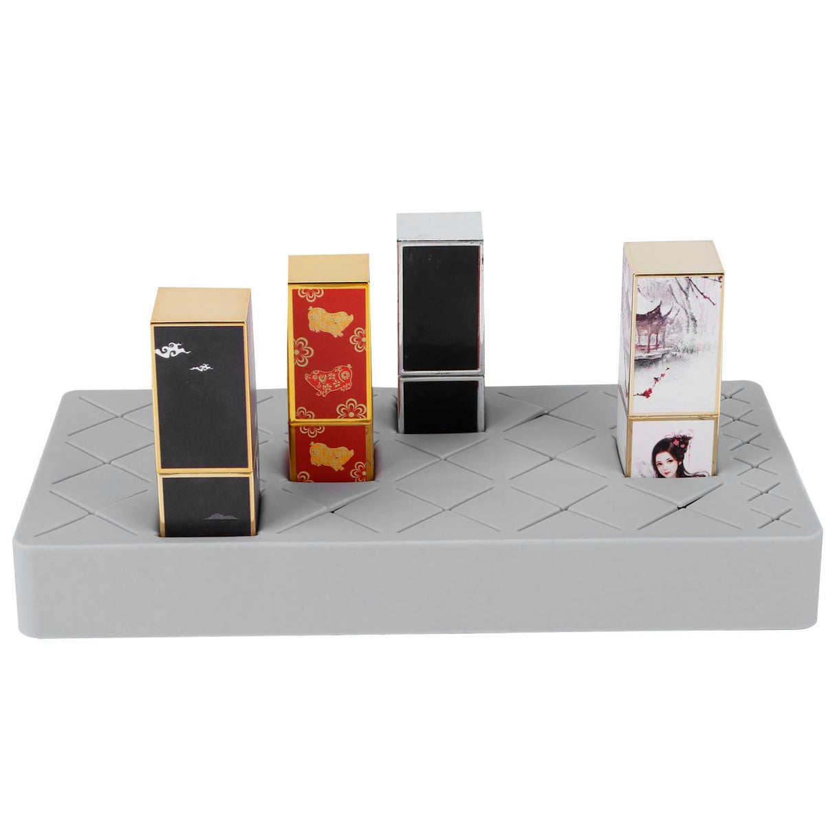 24 Slots Silicone Lipstick Organizer Makeup Cosmetics Holder Storage Box Display StandGray