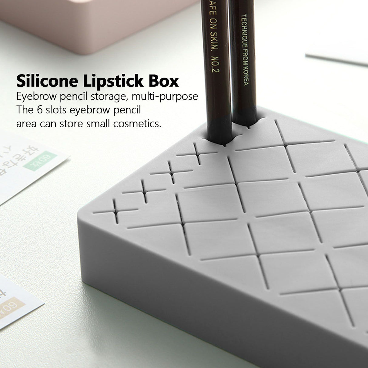 24 Slots Silicone Lipstick Organizer Makeup Cosmetics Holder Storage Box Display StandGray