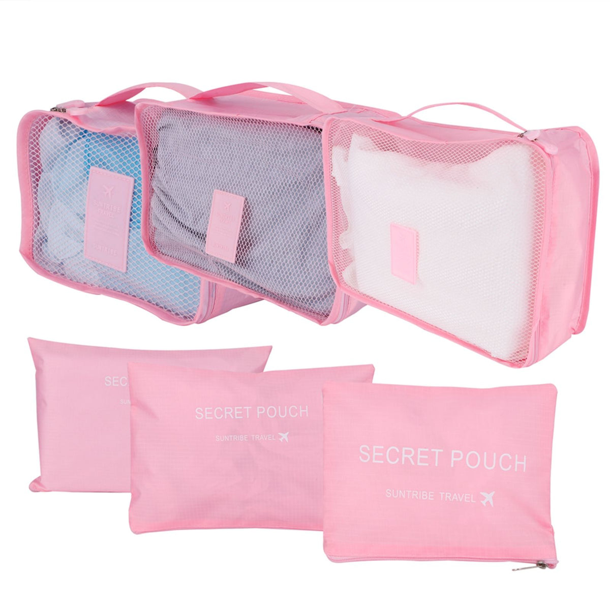 6Pcs/Set Storage Bag Clothing Sorting Bag Luggage Suitcase Packing Organizer for TravellingPink