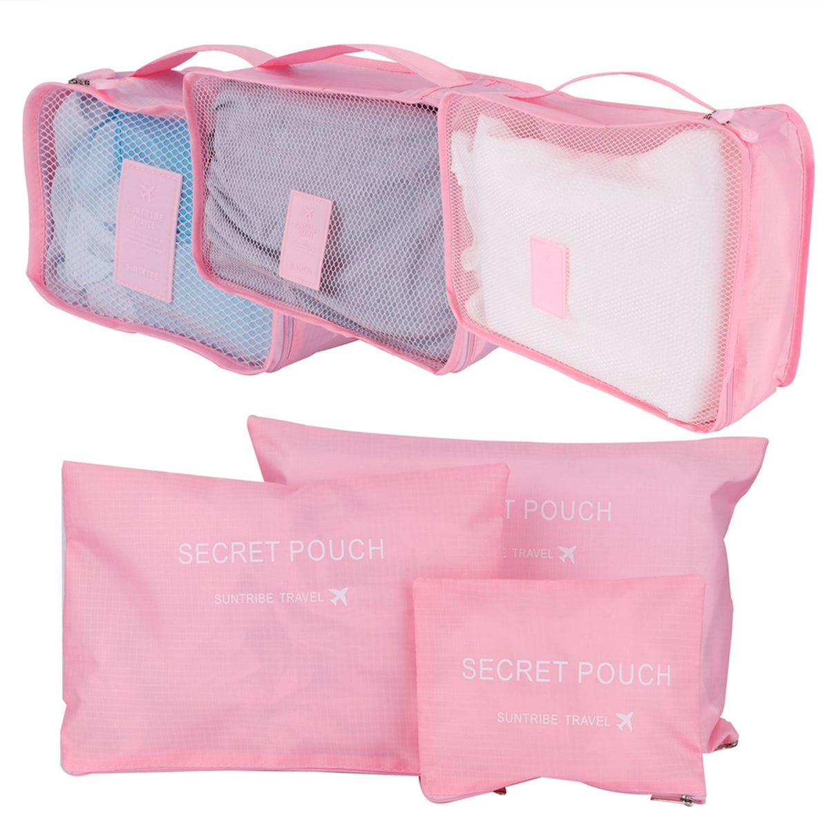 6Pcs/Set Storage Bag Clothing Sorting Bag Luggage Suitcase Packing Organizer for TravellingPink