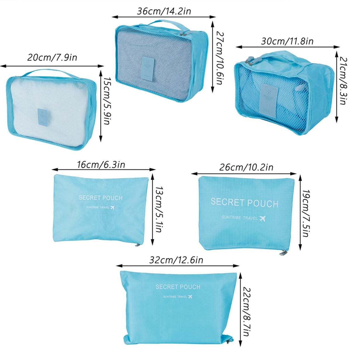 6Pcs/Set Storage Bag Clothing Sorting Bag Luggage Suitcase Packing Organizer for TravellingBlue